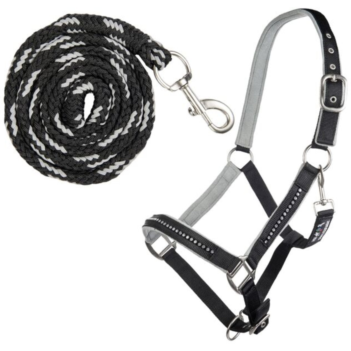 HKM Set Cavezza Crystal Fodera Morbida Nero/Grigio