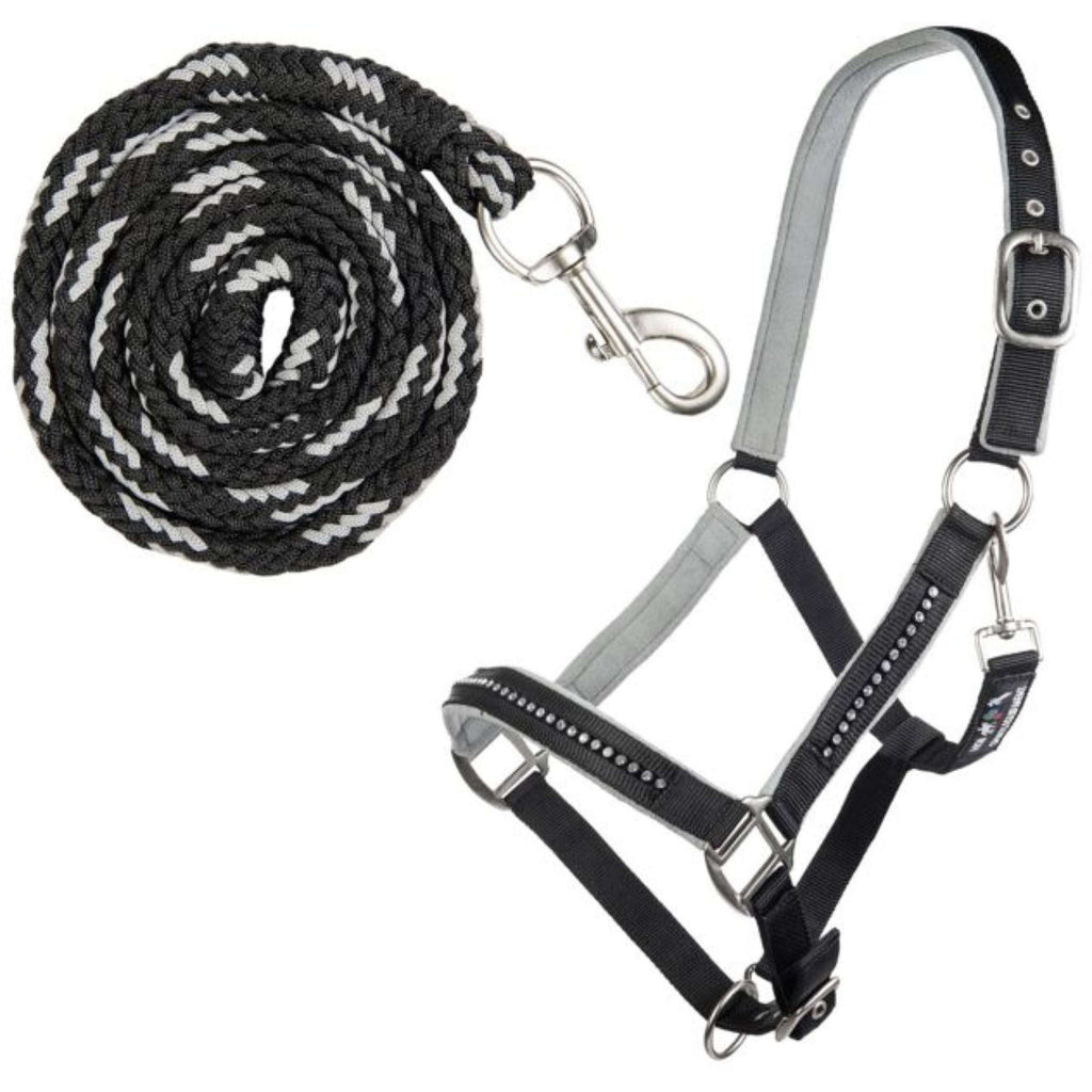 HKM Set Cavezza Crystal Fodera Morbida Nero/Grigio