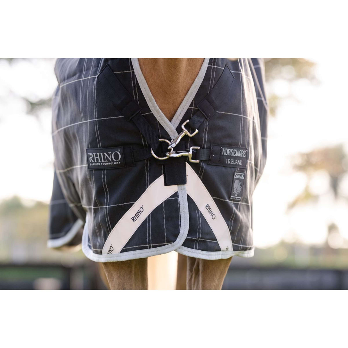 Rhino Wug Pony Turnout 250g Varilayer Black/Grey/White Check/Gray