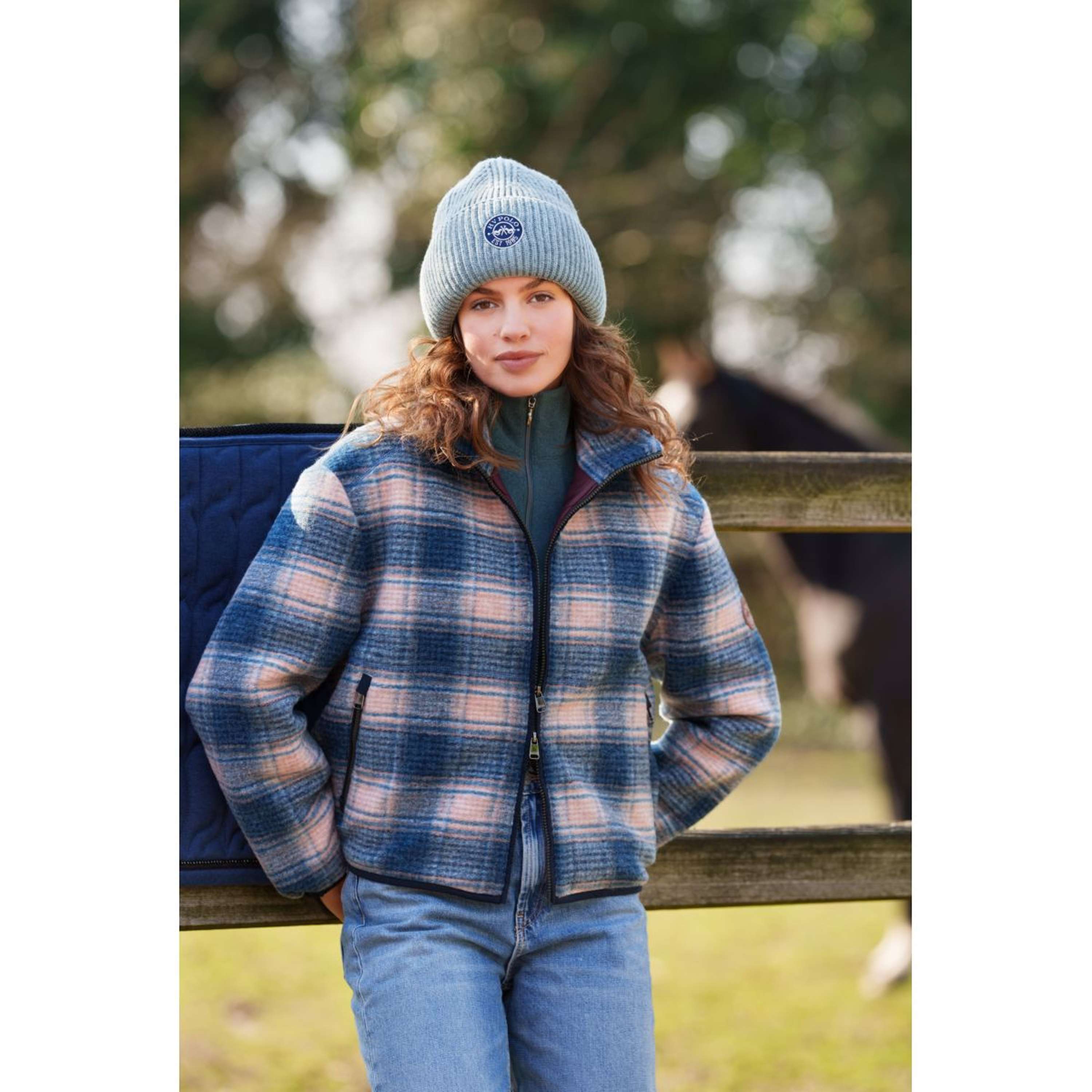 HV Polo Felpa con cappuccio e zip HVPCarlotta check Navy