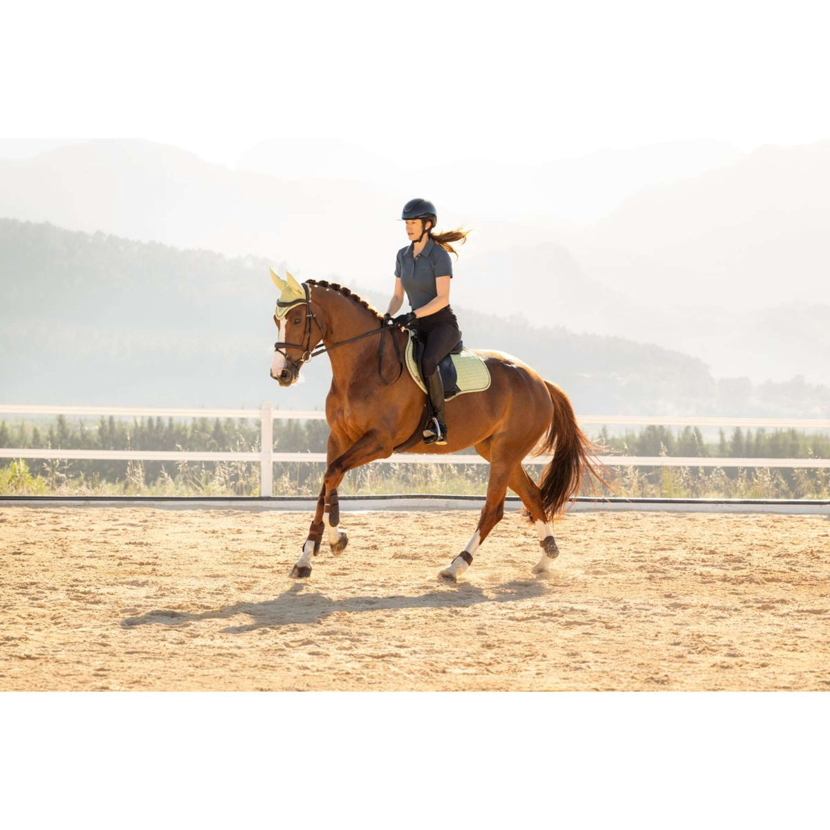 LeMieux Sottosella Suede Close Contact Square saltando Macaron