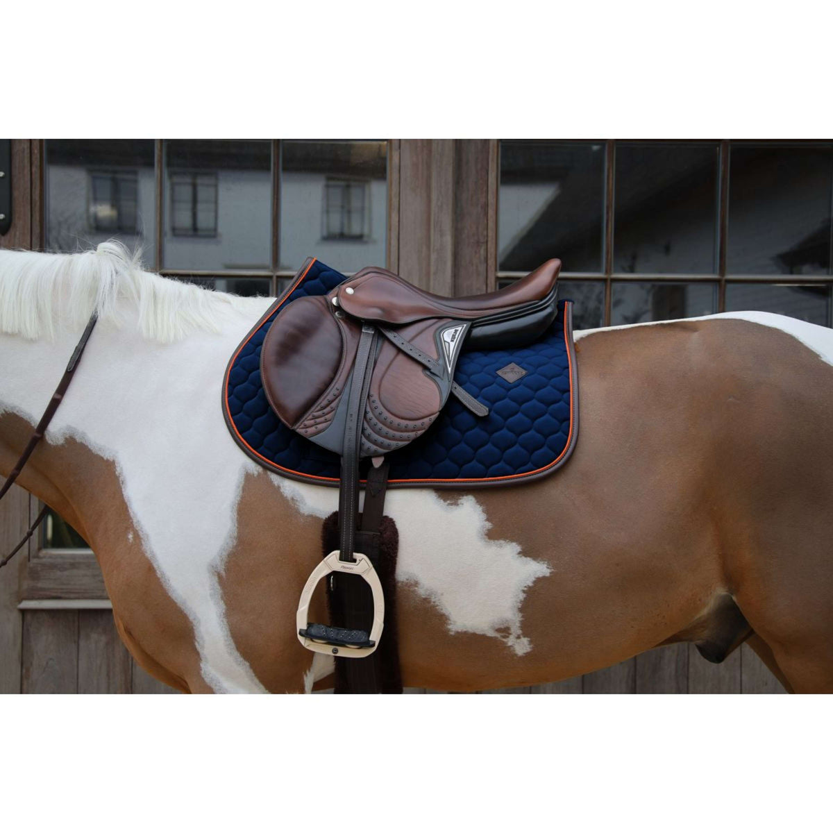 Kentucky Horsewear Sottosella Onion Quilt Leather Neon saltando Navy