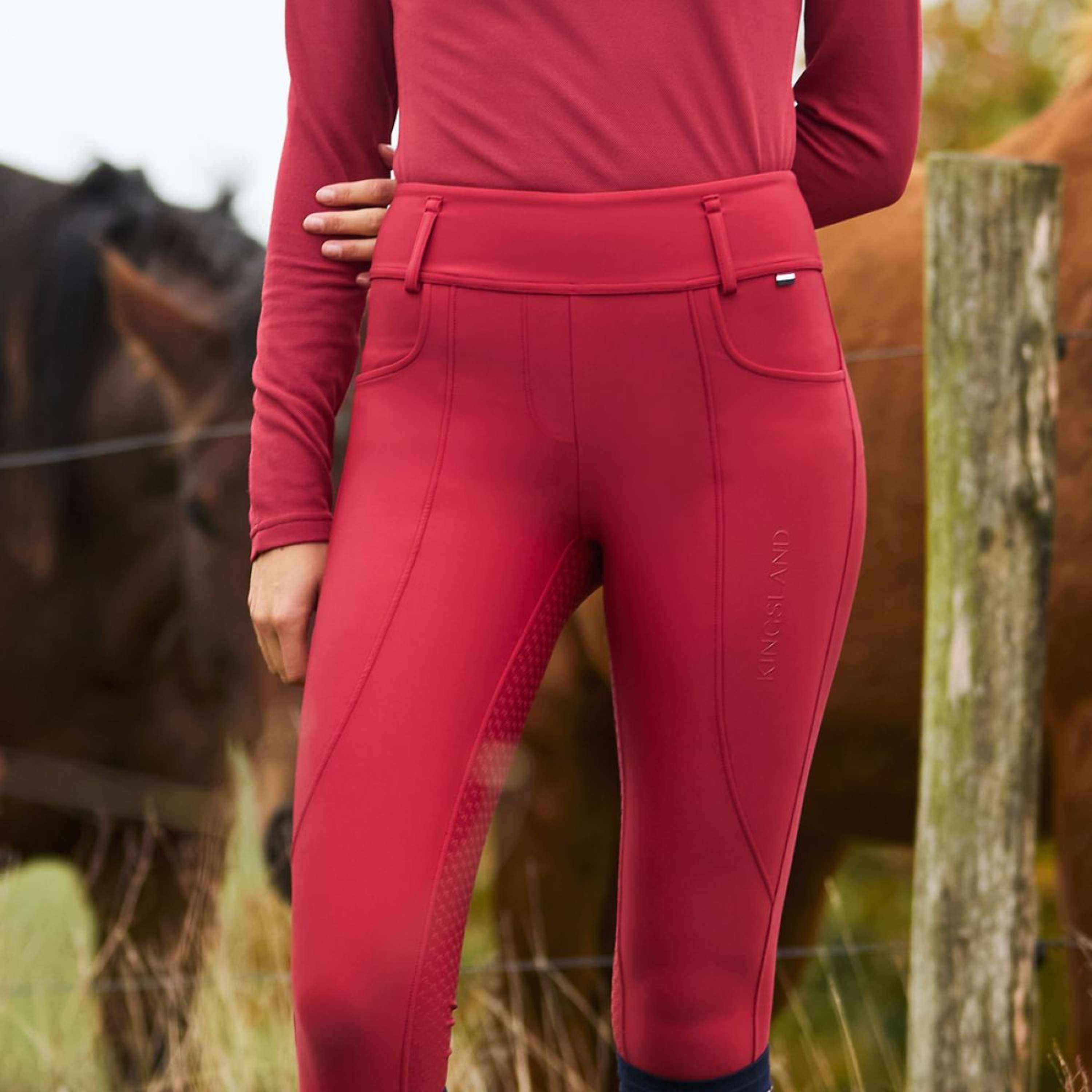 Kingsland Pantaloni da Equitazione KLKristin Pieno Grip Donne Rosso granato