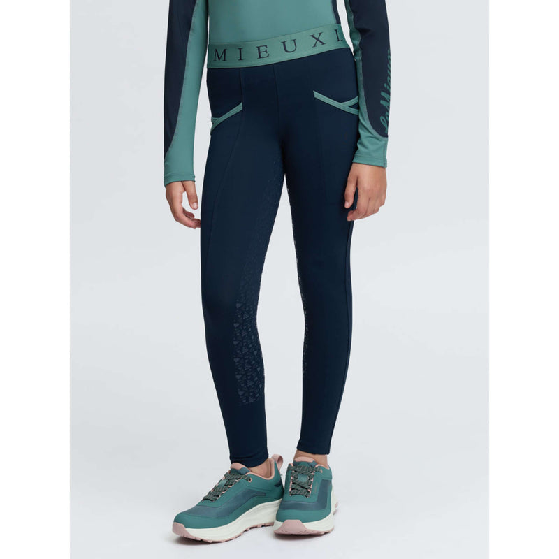 LeMieux Leggings da Equitazione Kids Full Grip Navy/Aloe