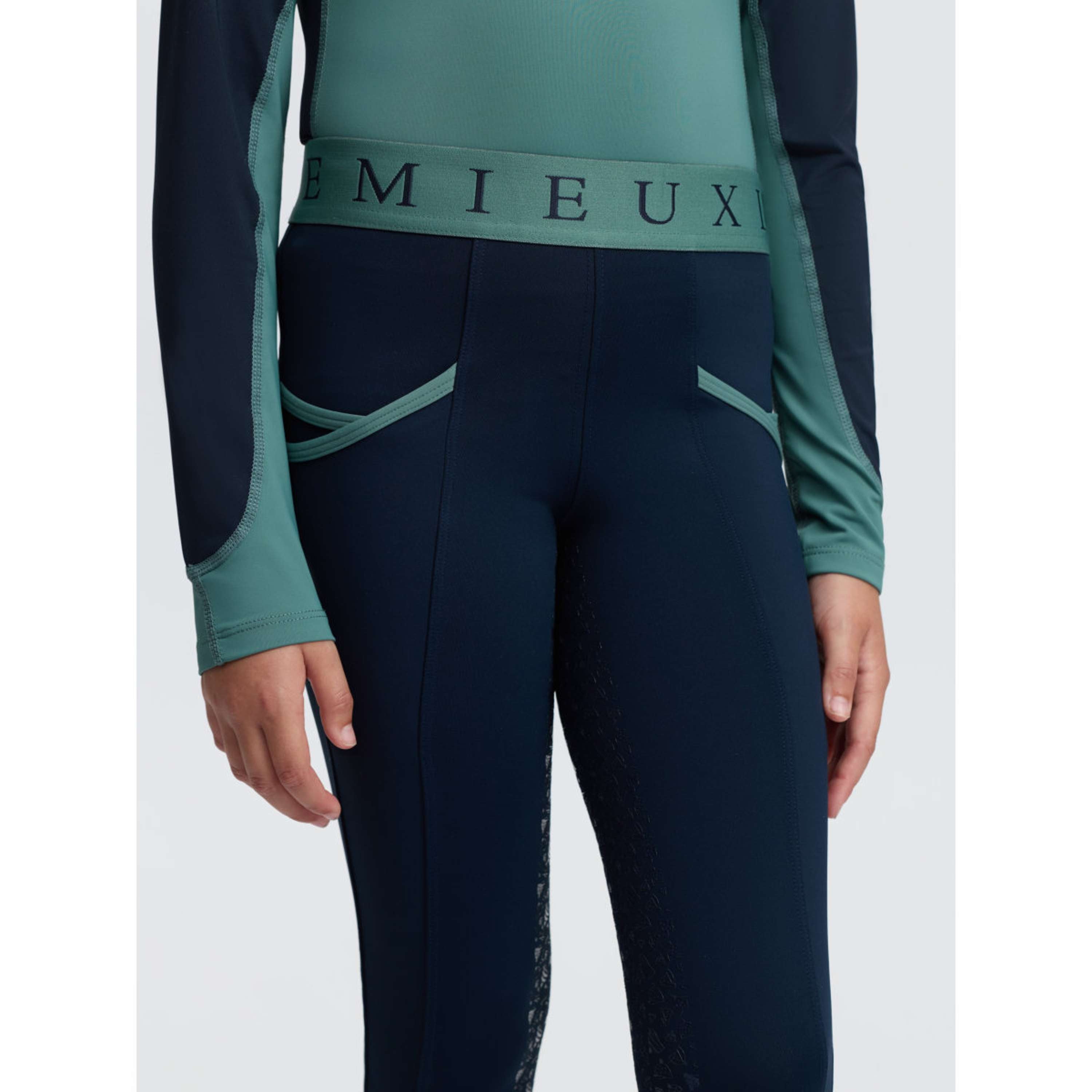 LeMieux Leggings da Equitazione Kids Full Grip Navy/Aloe