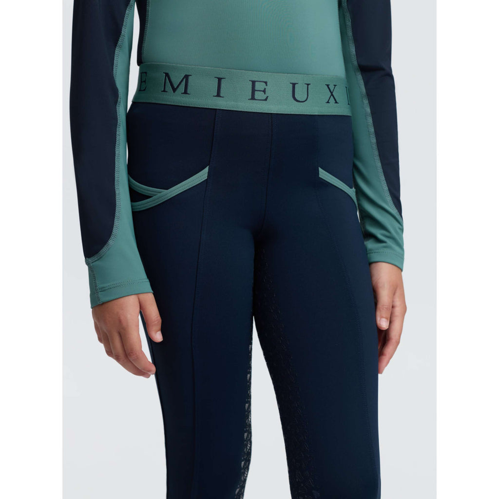 LeMieux Leggings da Equitazione Kids Full Grip Navy/Aloe