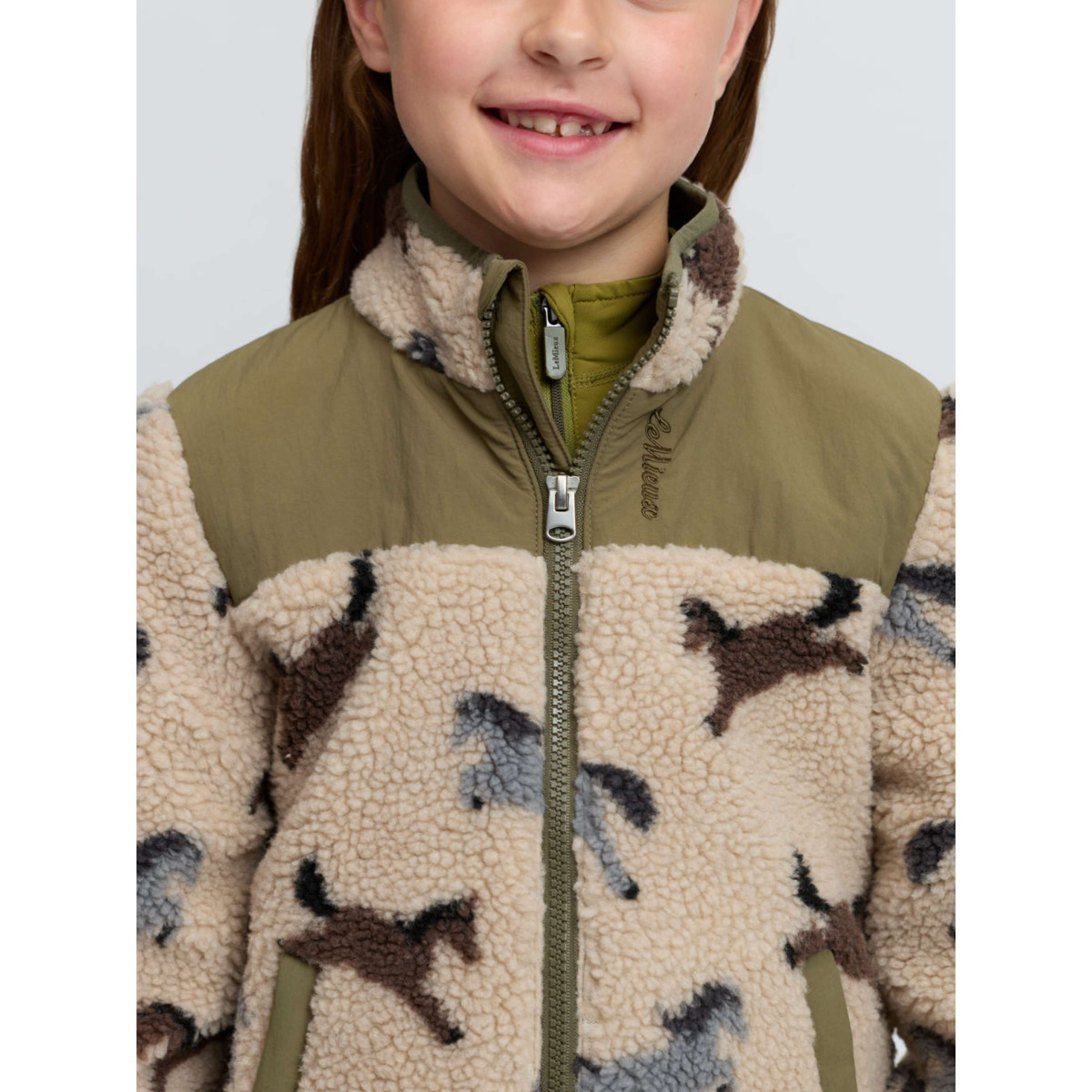LeMieux Felpa con cappuccio e zip Theo Pony Fleece Kids Willow Green