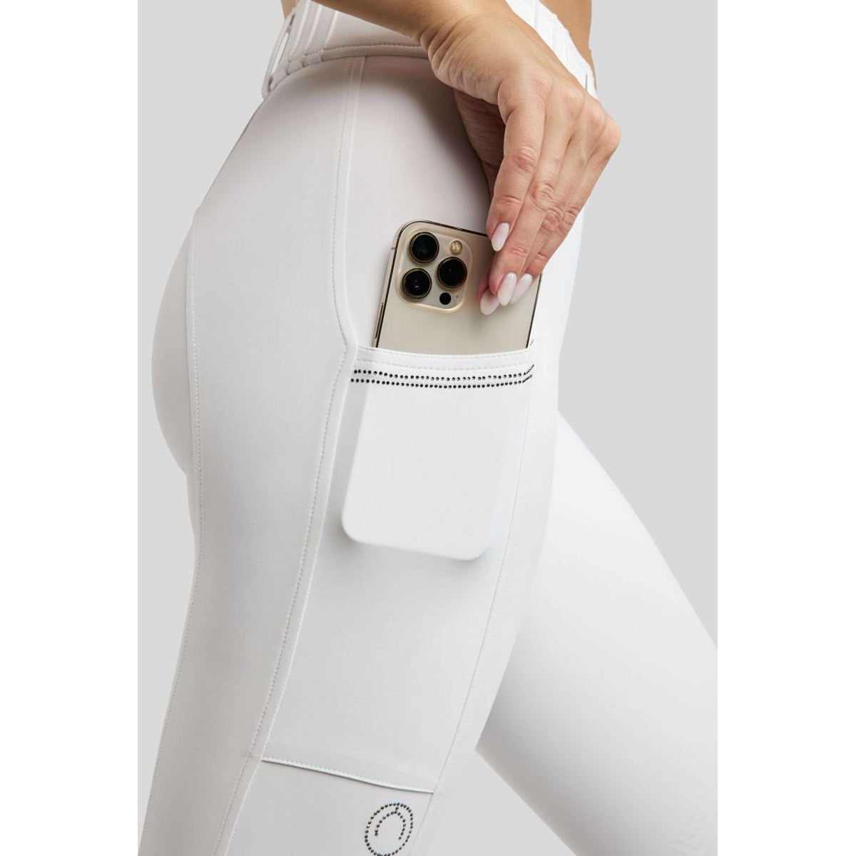 Montar Leggings da Equitazione MoZuna Gun Metal Crystals Full Grip Bianco