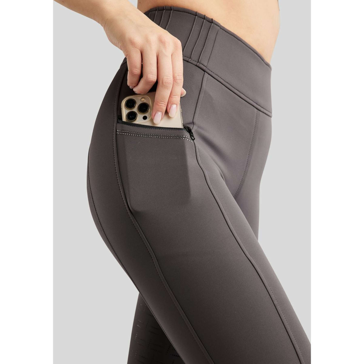 Montar Leggings da Equitazione MoPearl Pintuck Full Grip Slate Grey