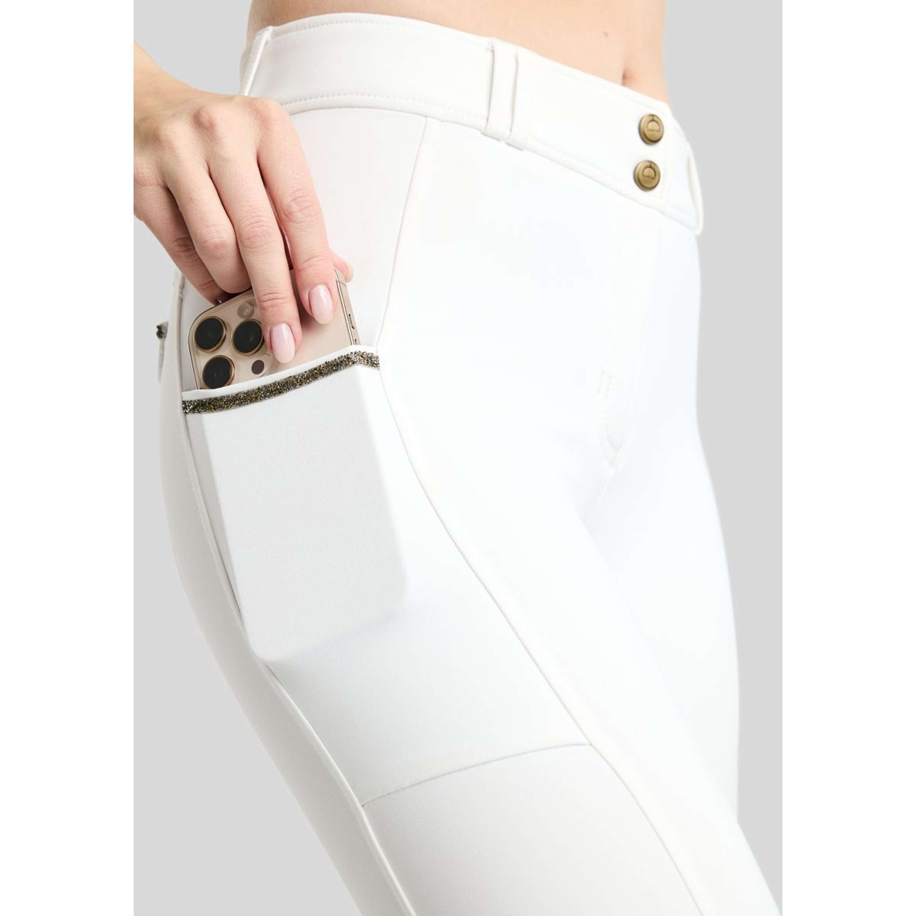 Montar Pantaloni da Equitazione MoVeronica Golden Quartz Full Grip Bianco
