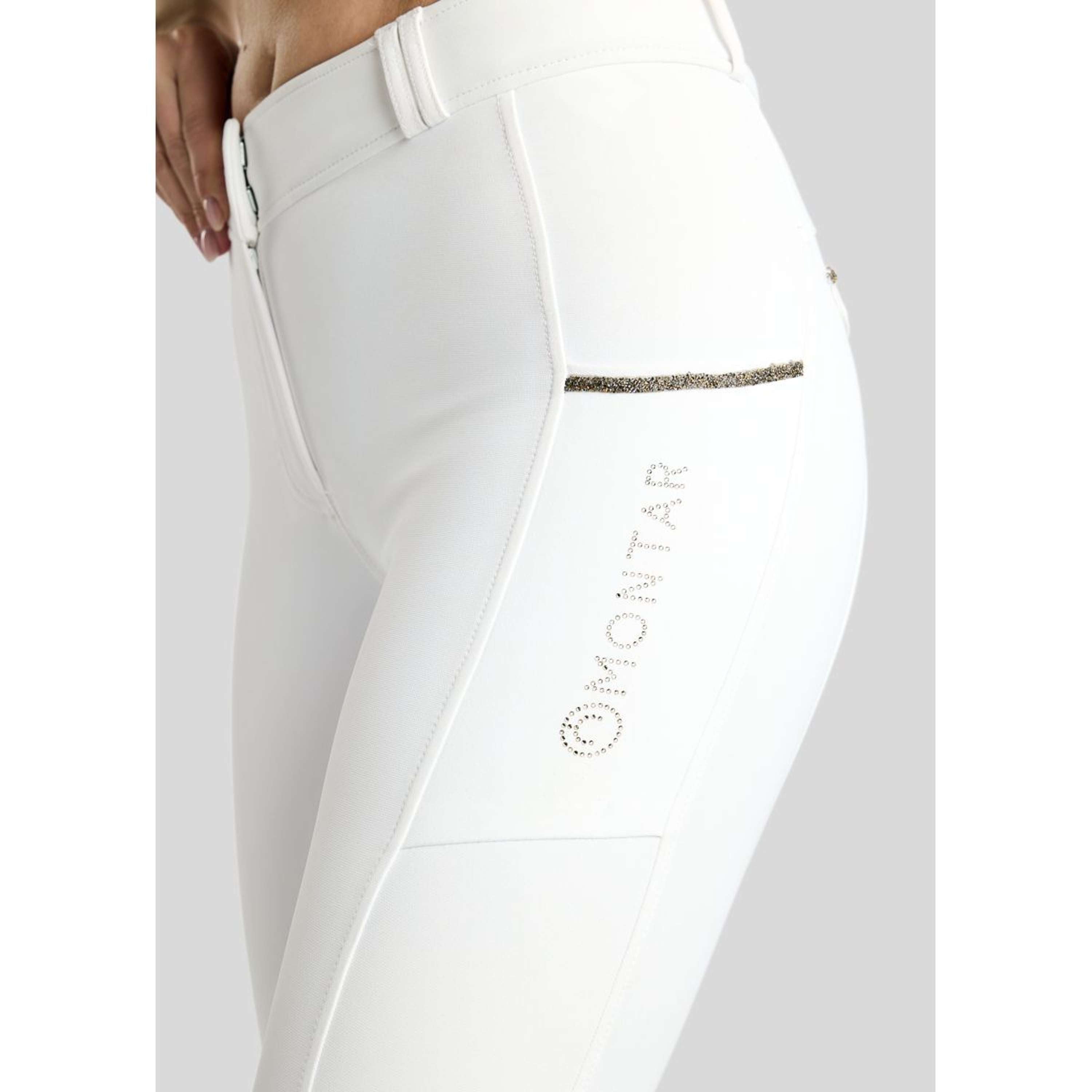 Montar Pantaloni da Equitazione MoVeronica Golden Quartz Full Grip Bianco