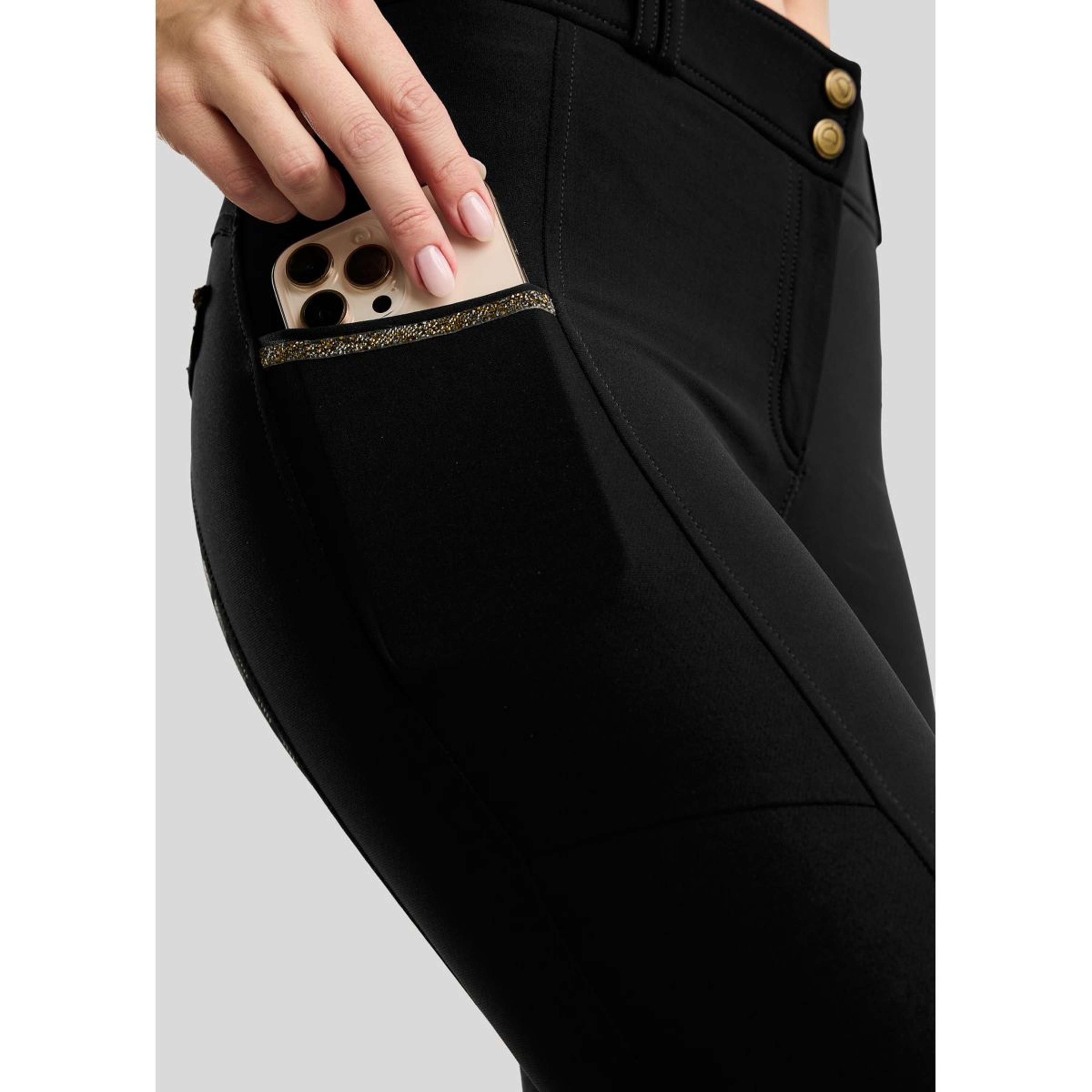 Montar Pantaloni da Equitazione MoVeronica Golden Quartz Full Grip Nero
