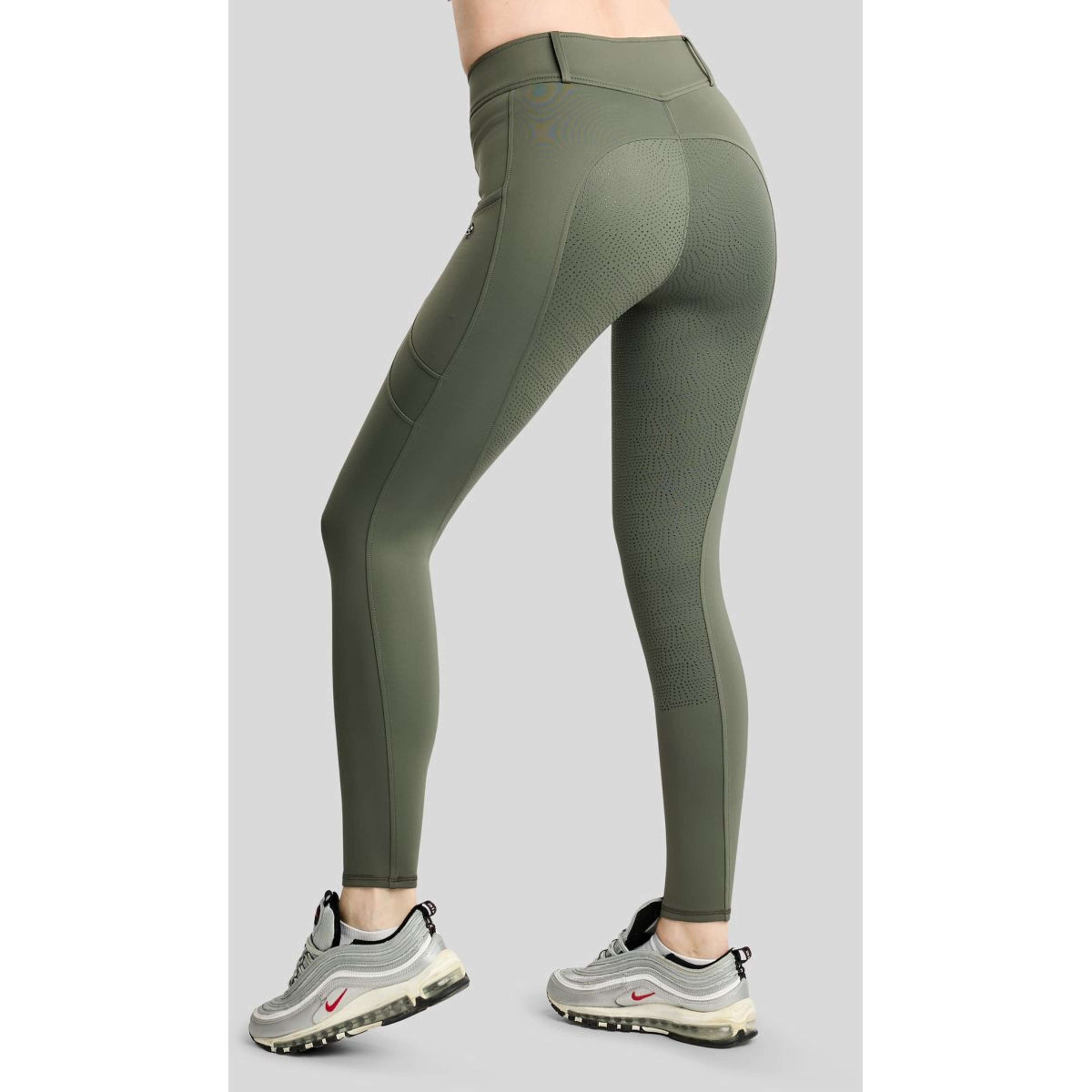Montar Leggings da equitazione termici MoAddie Hybrid Gun Metal Logo Full Grip Forest Green
