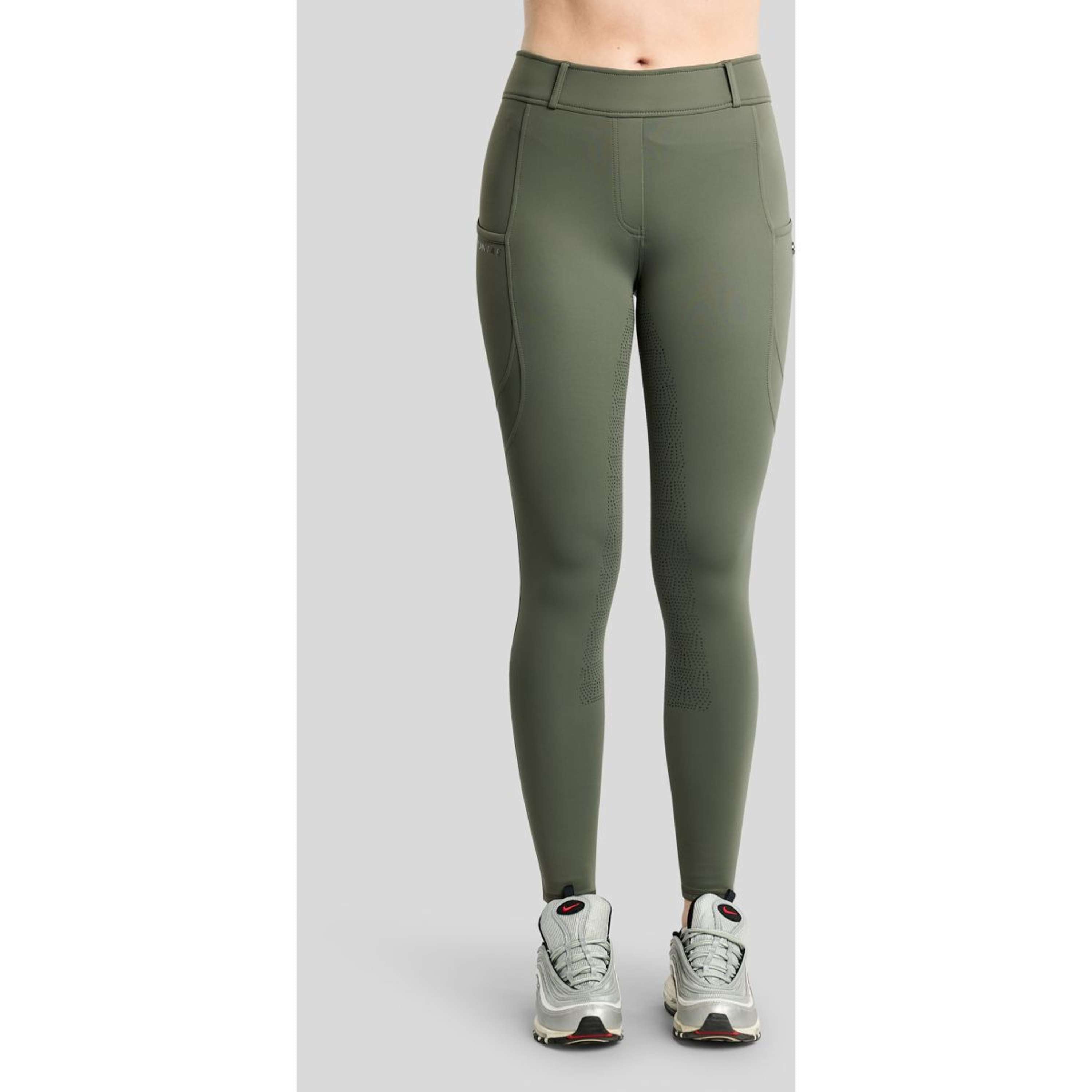 Montar Leggings da equitazione termici MoAddie Hybrid Gun Metal Logo Full Grip Forest Green