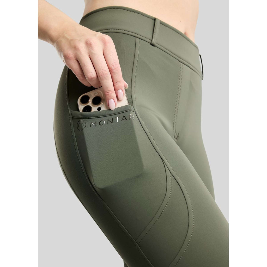 Montar Leggings da equitazione termici MoAddie Hybrid Gun Metal Logo Full Grip Forest Green