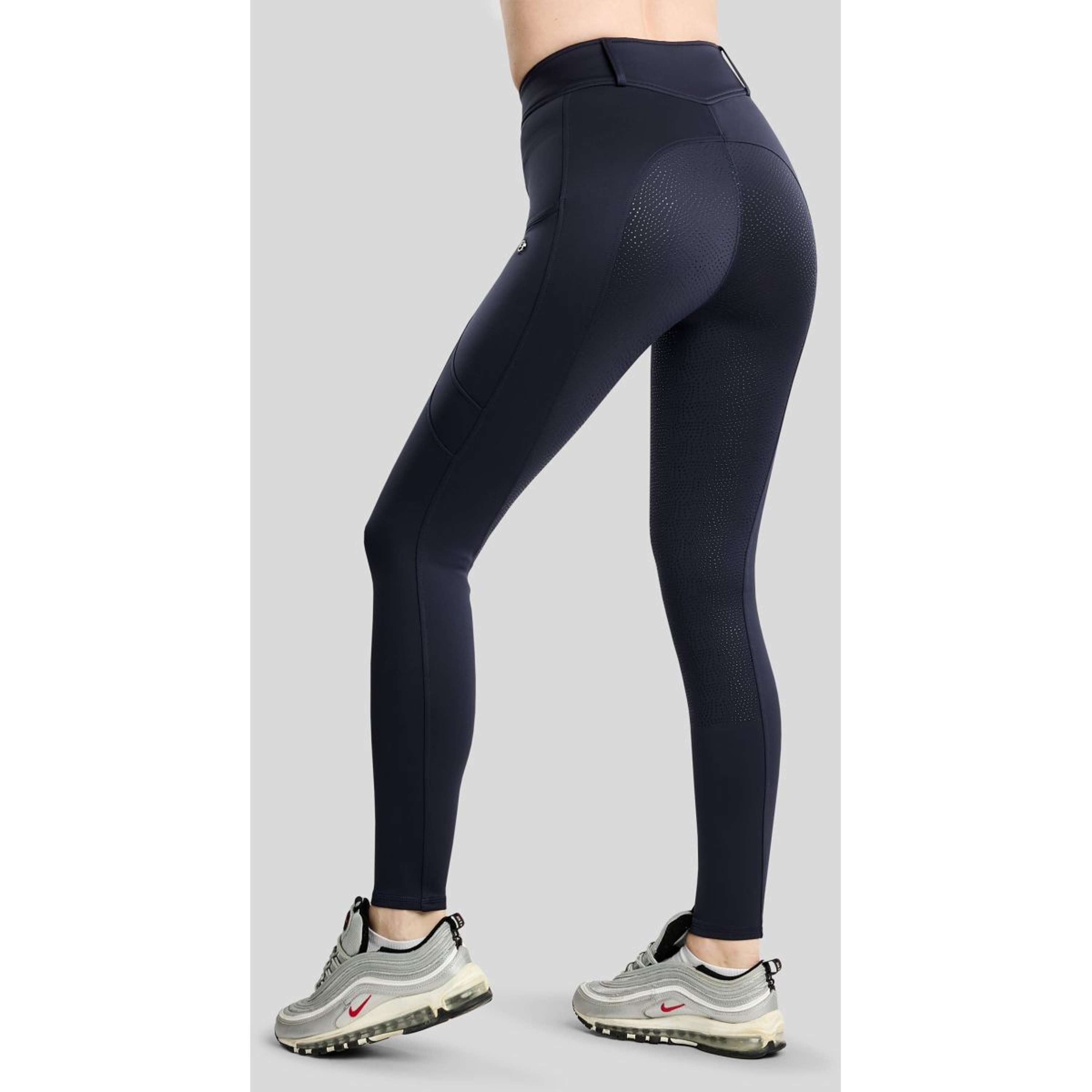 Montar Leggings da equitazione termici MoAddie Hybrid Gun Metal Logo Full Grip Navy