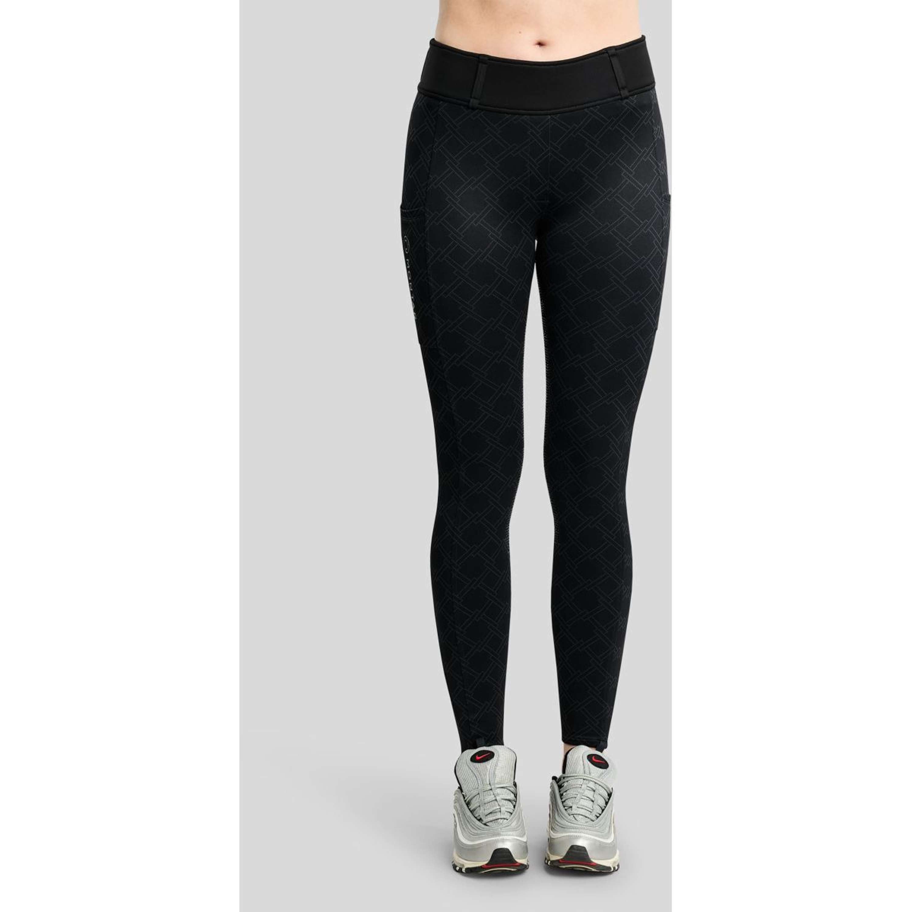 Montar Leggings da equitazione termici MoLeia Lumber Check All Over Printed Full Grip Nero