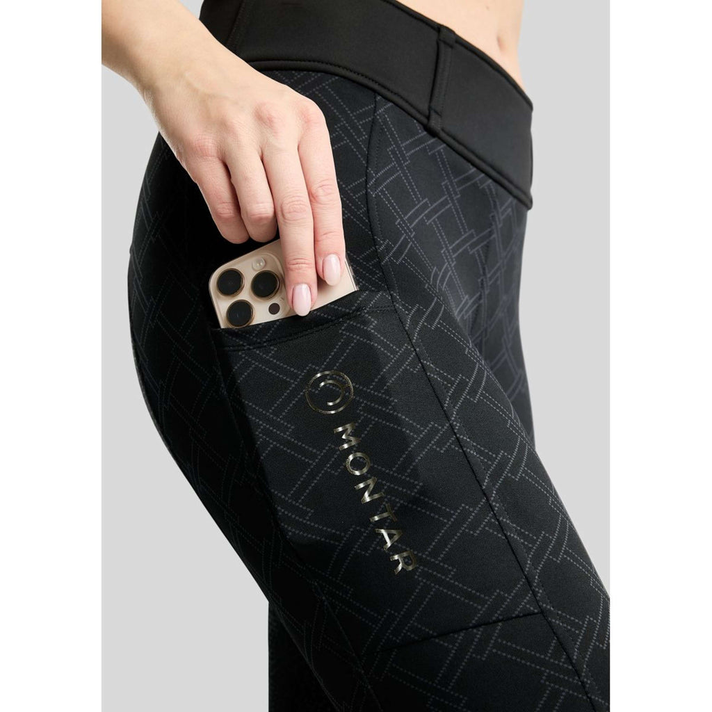 Montar Leggings da equitazione termici MoLeia Lumber Check All Over Printed Full Grip Nero
