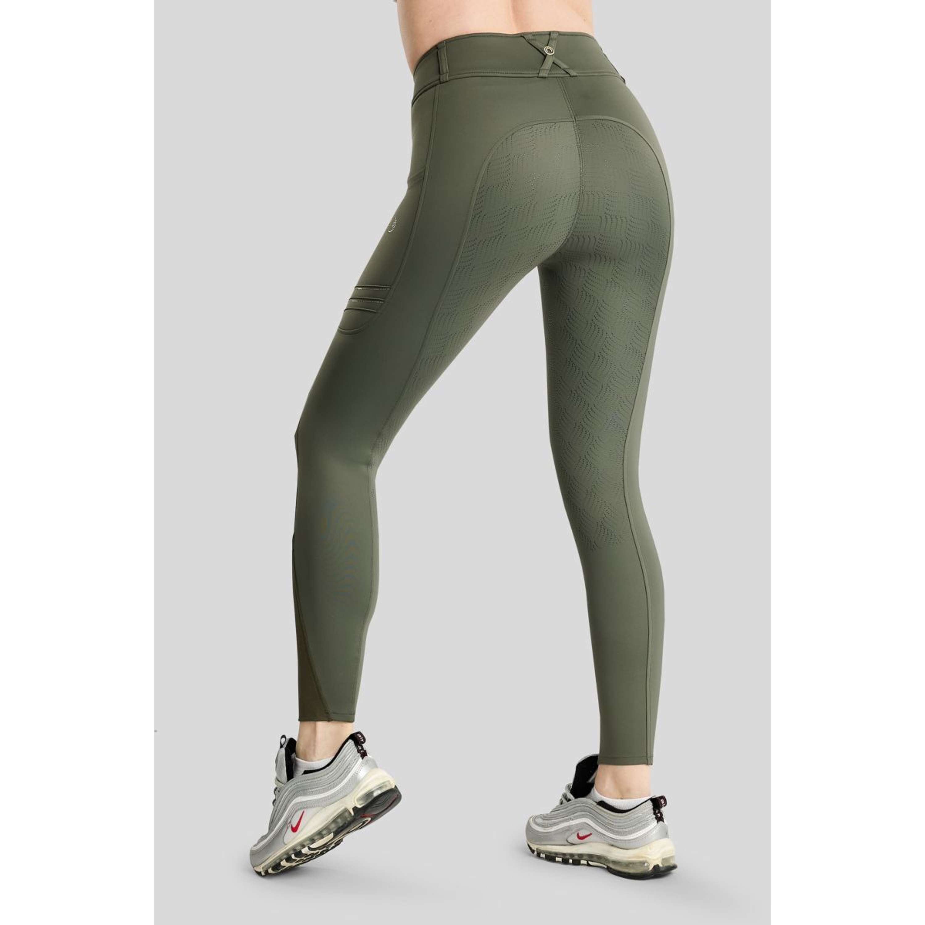 Montar Leggings da Equitazione MoWilma Hybrid Pintucks Golden Quartz Crystals Full Grip Forest Green