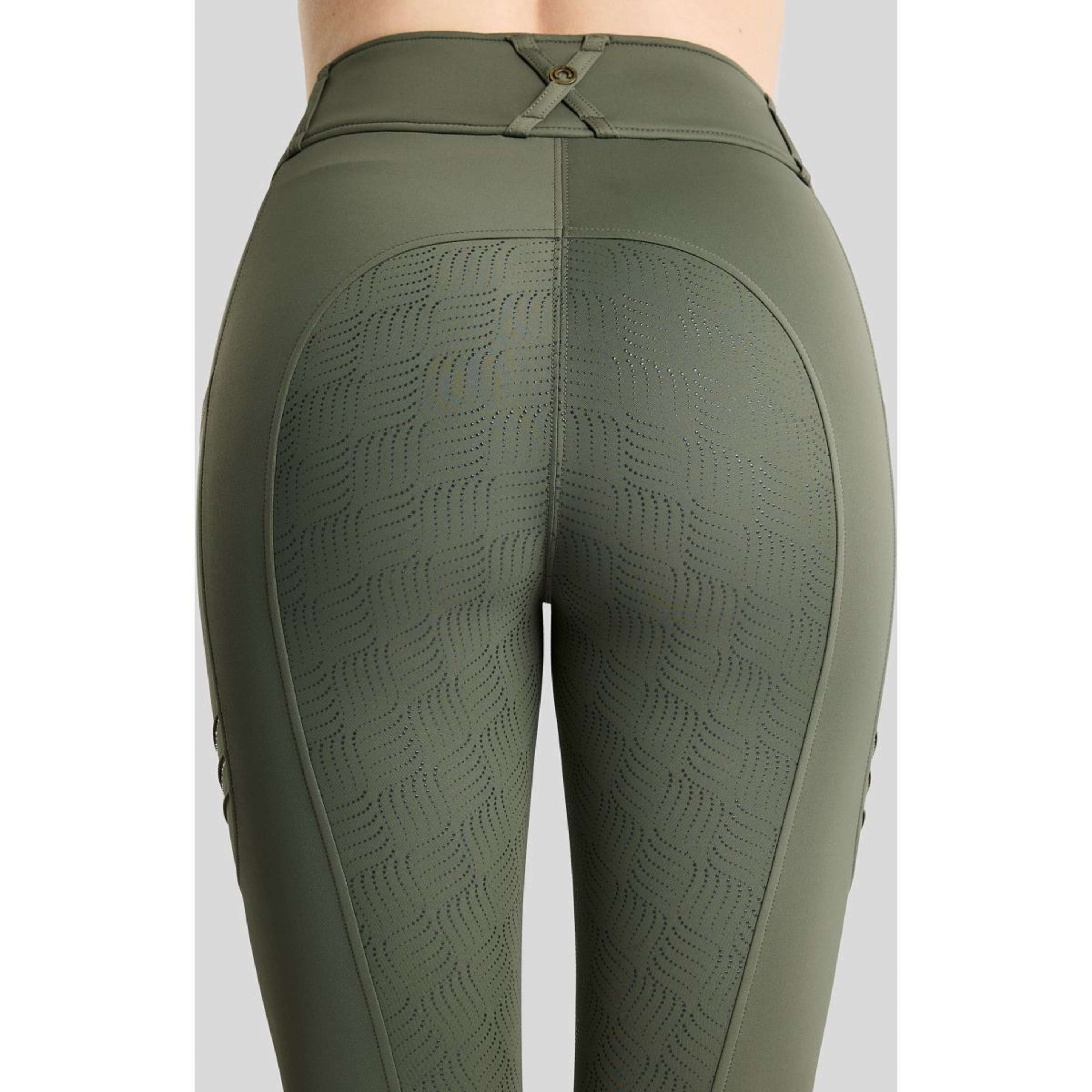 Montar Leggings da Equitazione MoWilma Hybrid Pintucks Golden Quartz Crystals Full Grip Forest Green