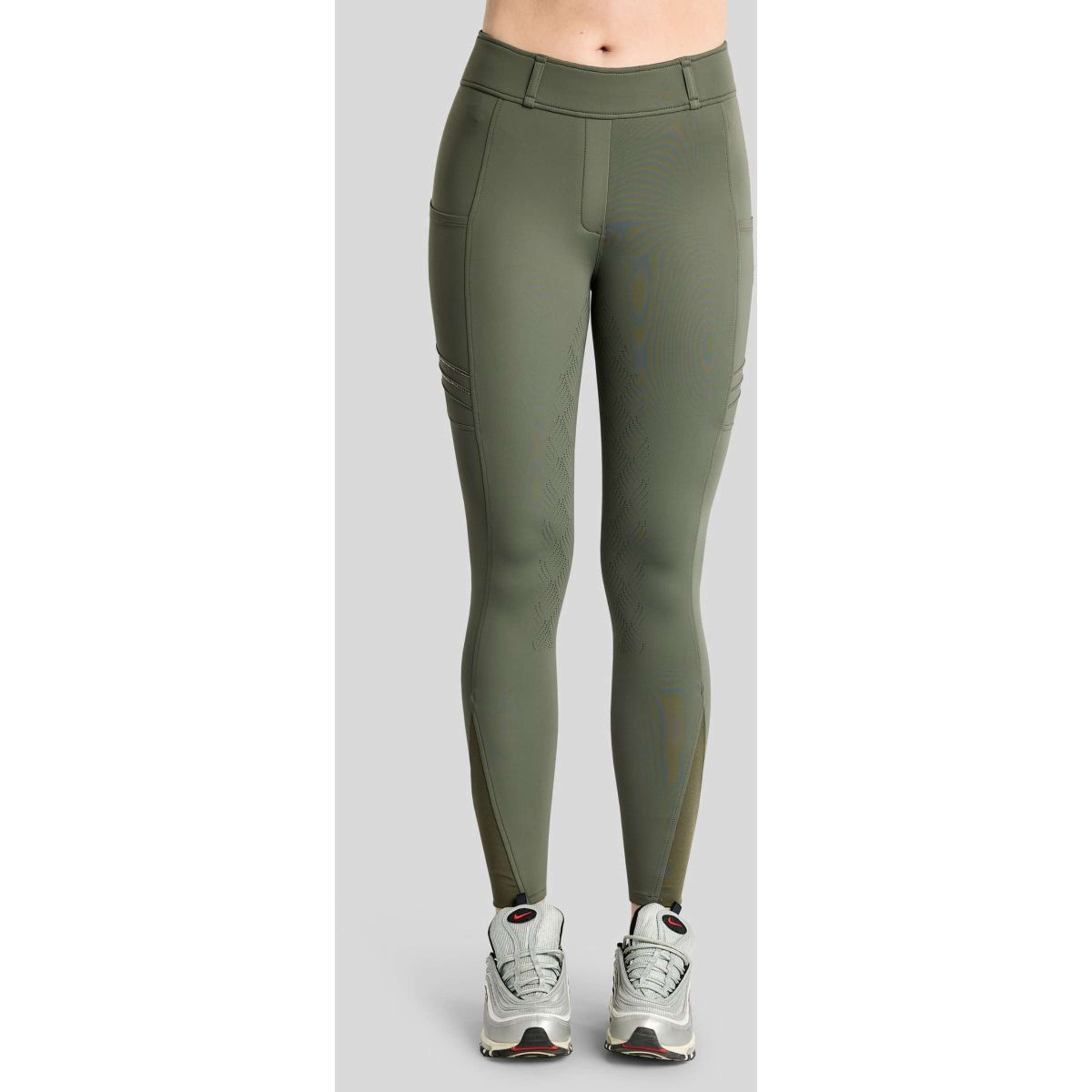 Montar Leggings da Equitazione MoWilma Hybrid Pintucks Golden Quartz Crystals Full Grip Forest Green
