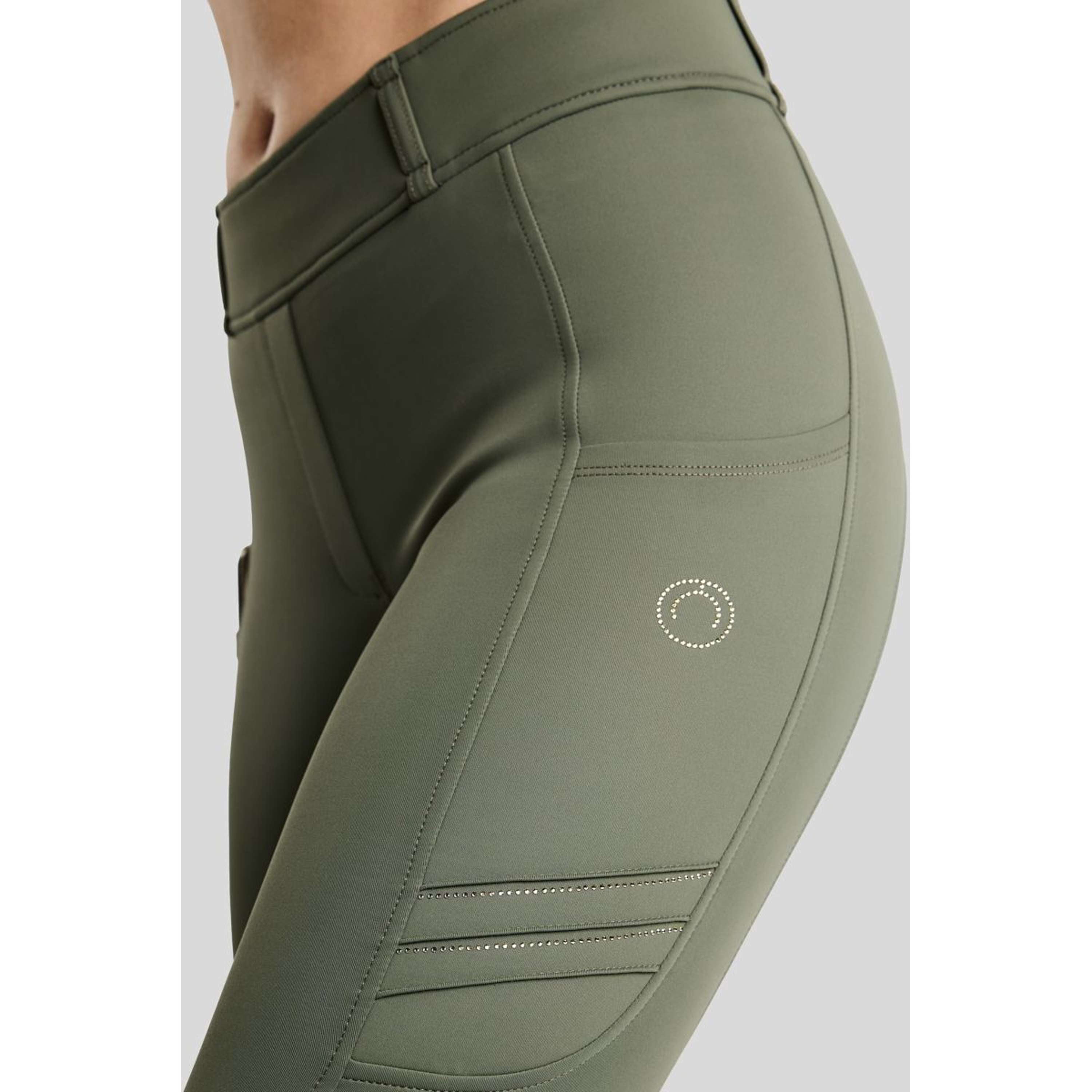 Montar Leggings da Equitazione MoWilma Hybrid Pintucks Golden Quartz Crystals Full Grip Forest Green