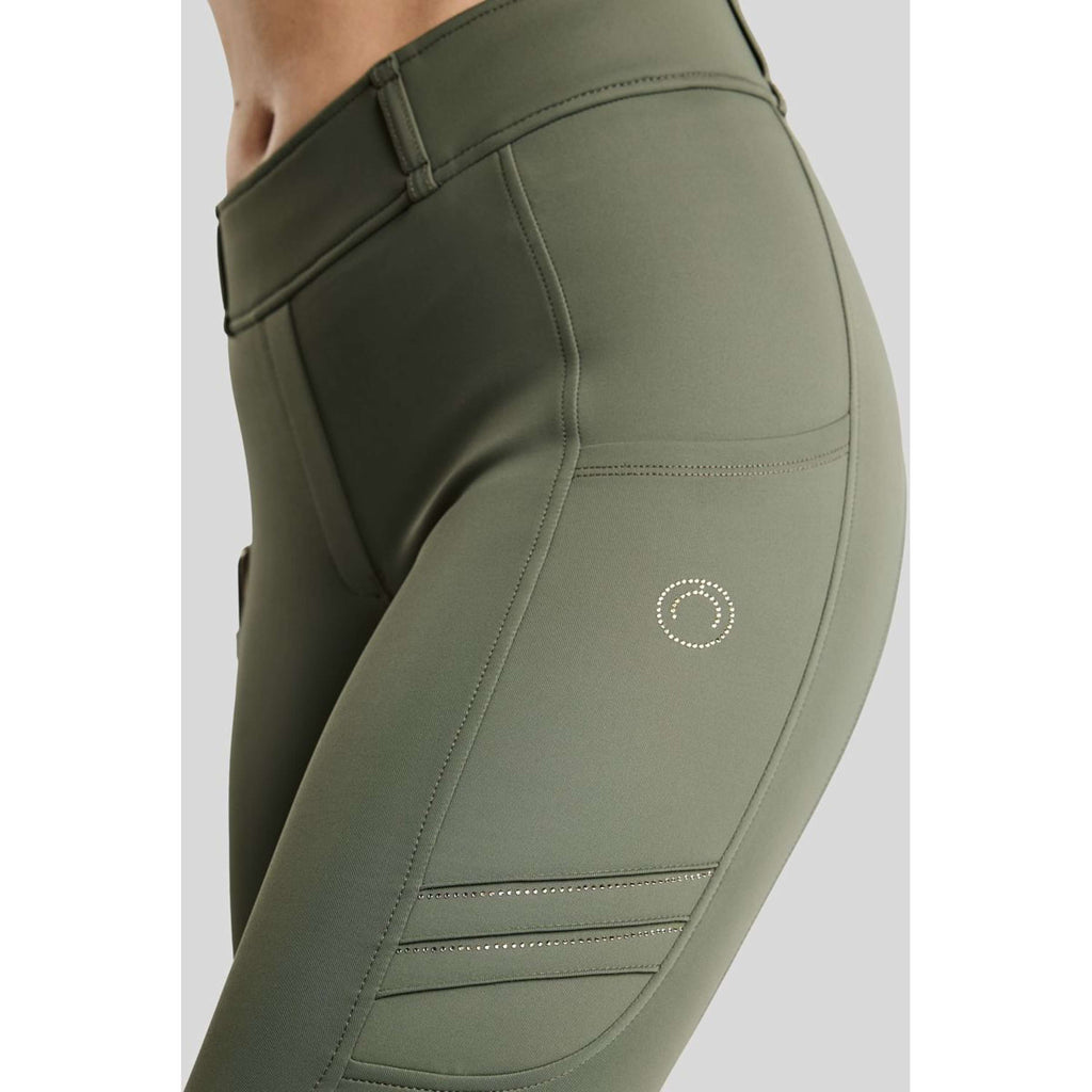 Montar Leggings da Equitazione MoWilma Hybrid Pintucks Golden Quartz Crystals Full Grip Forest Green
