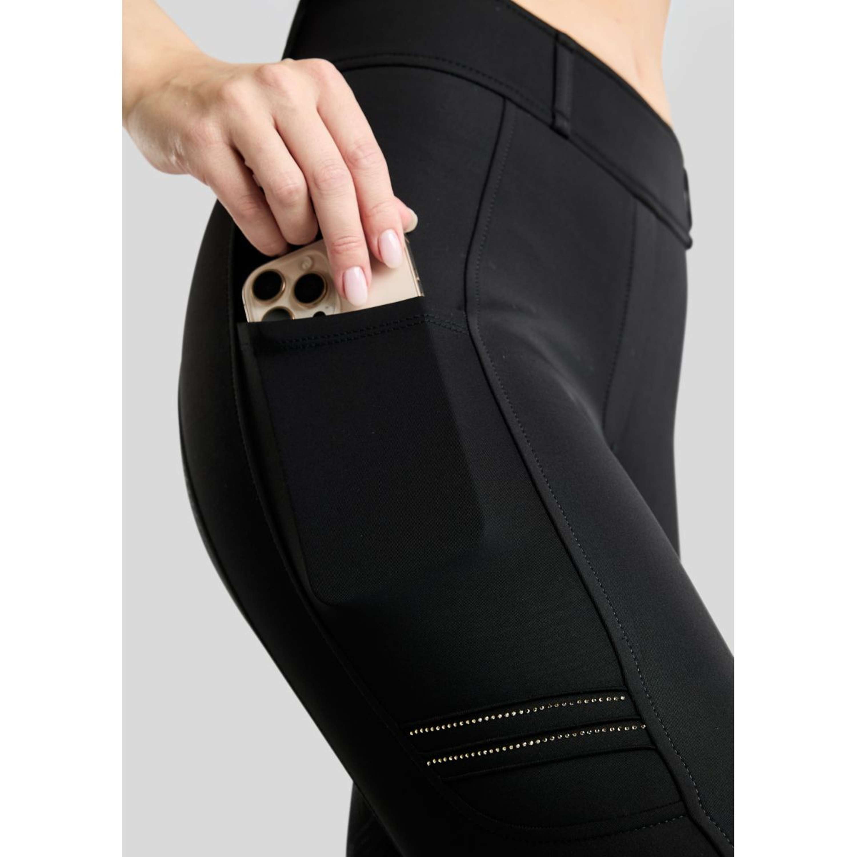 Montar Leggings da Equitazione MoWilma Hybrid Pintucks Golden Quartz Crystals Full Grip Nero