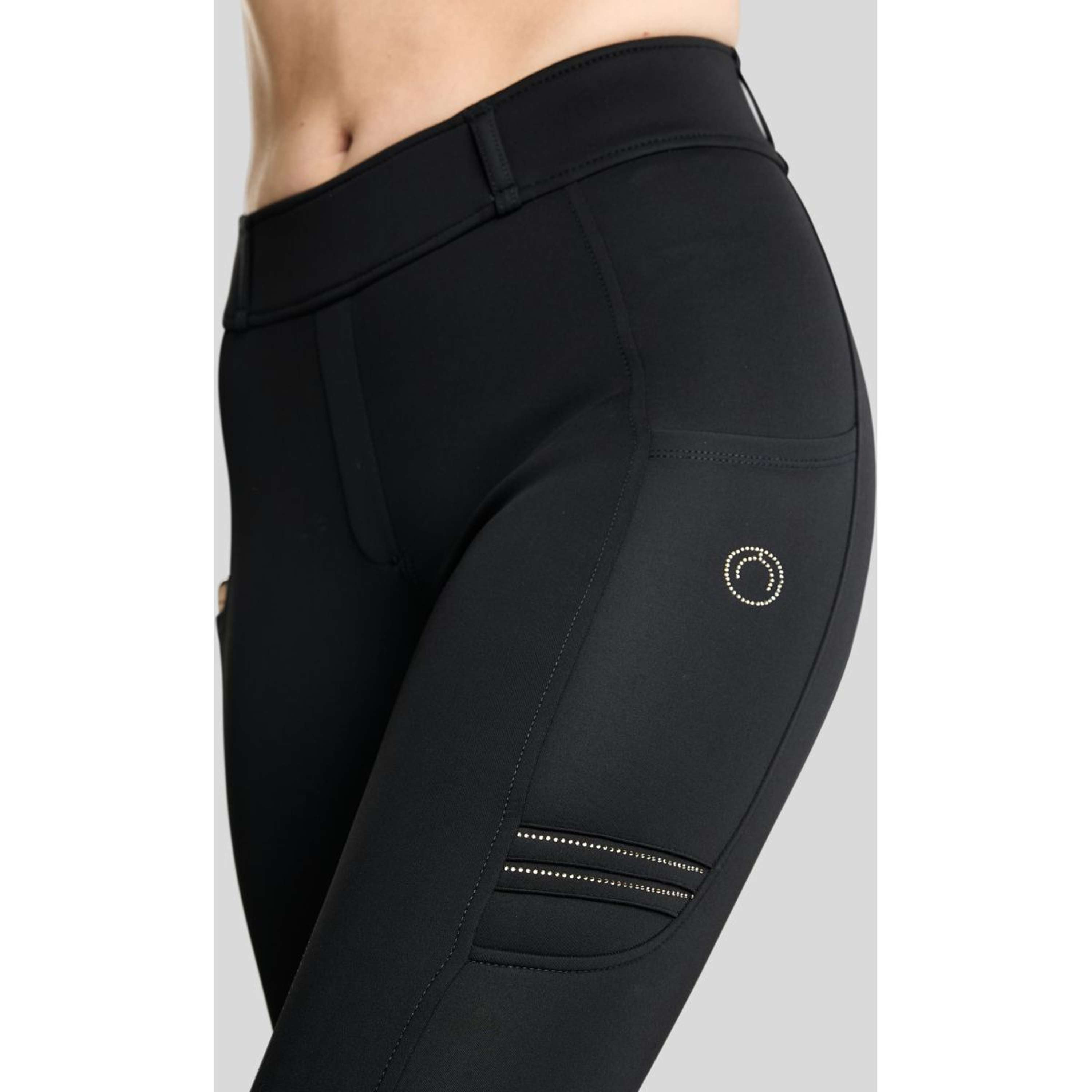 Montar Leggings da Equitazione MoWilma Hybrid Pintucks Golden Quartz Crystals Full Grip Nero