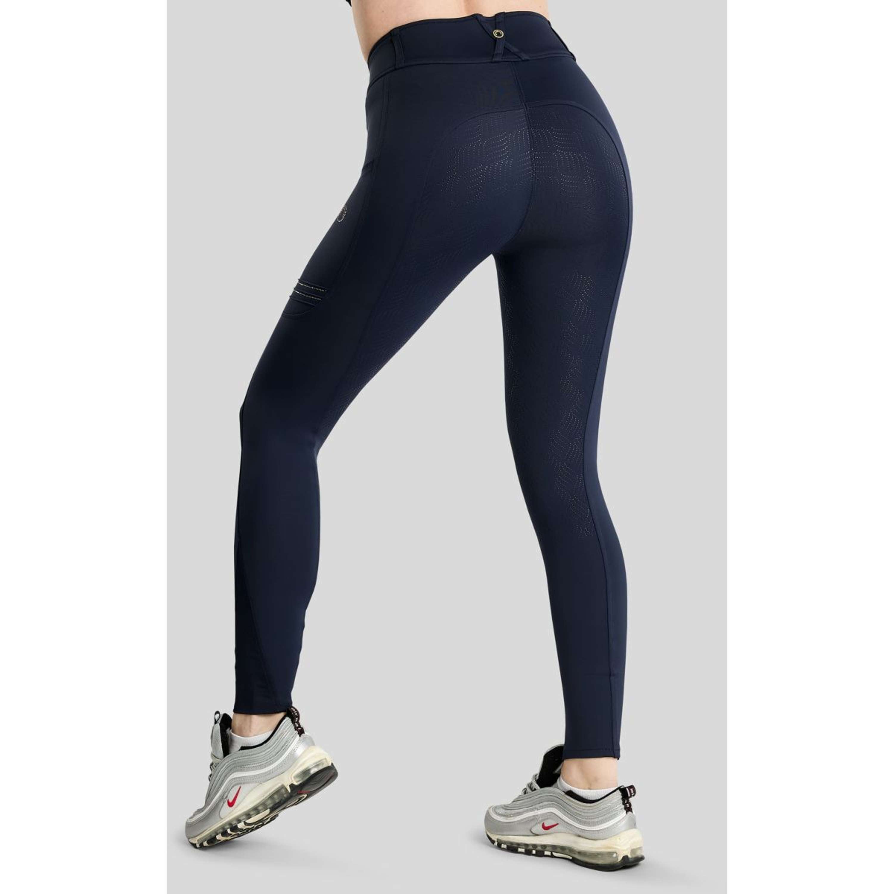 Montar Leggings da Equitazione MoWilma Hybrid Pintucks Golden Quartz Crystals Full Grip Navy