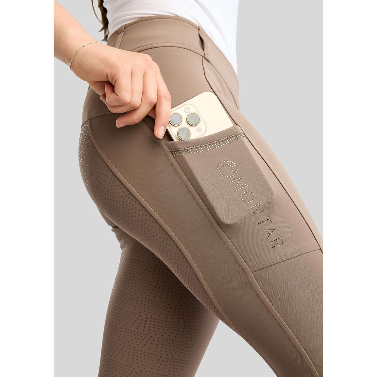 Montar Leggings da Equitazione MoWilma Hybrid Pintucks Golden Quartz Crystals Full Grip Nougat Brown