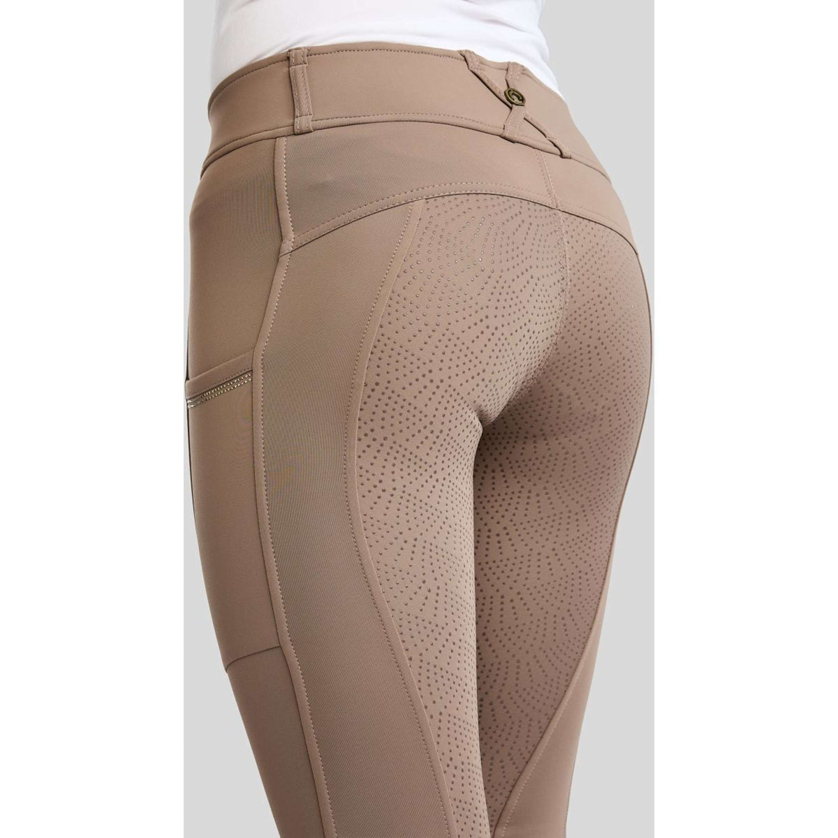 Montar Leggings da Equitazione MoWilma Hybrid Pintucks Golden Quartz Crystals Full Grip Nougat Brown