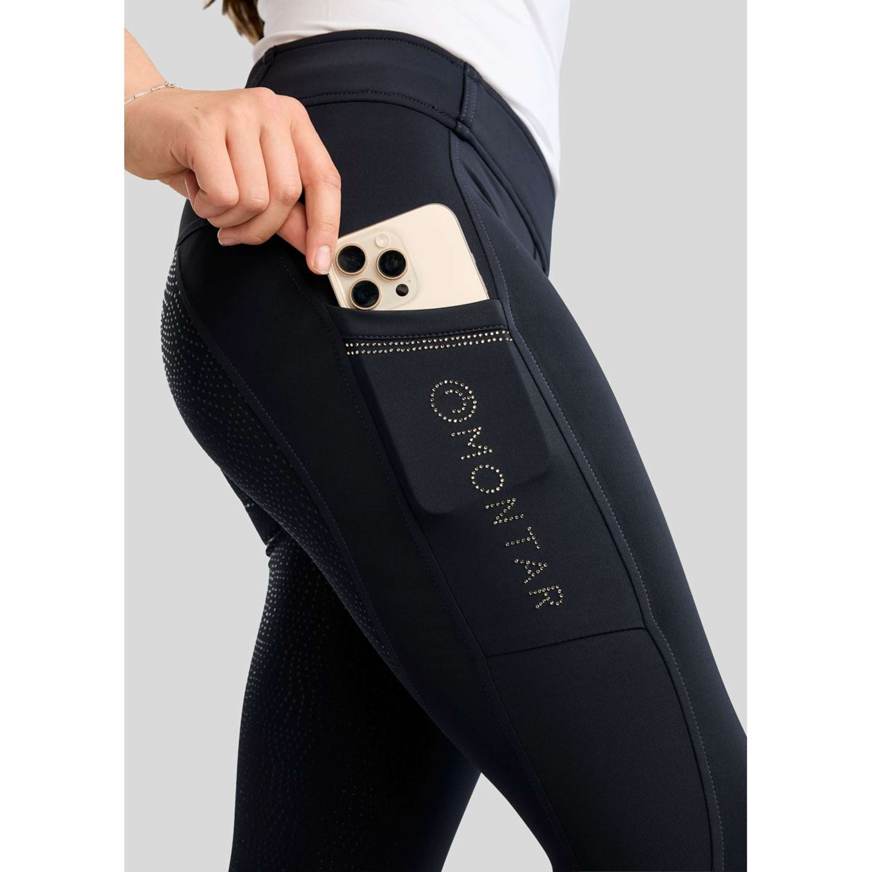 Montar Leggings da Equitazione MoEverline Hybrid Golden Quartz Crystals Kids Full Grip Navy
