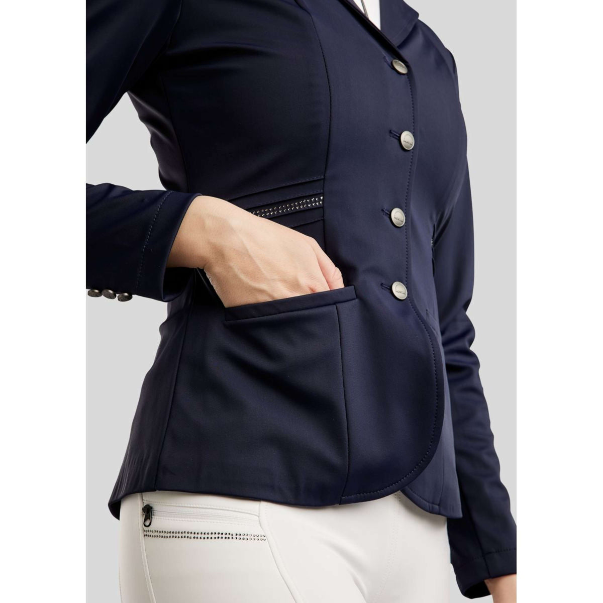 Montar Giacca da Competizione MoPearl Pintucks Gun Metal Crystals Navy