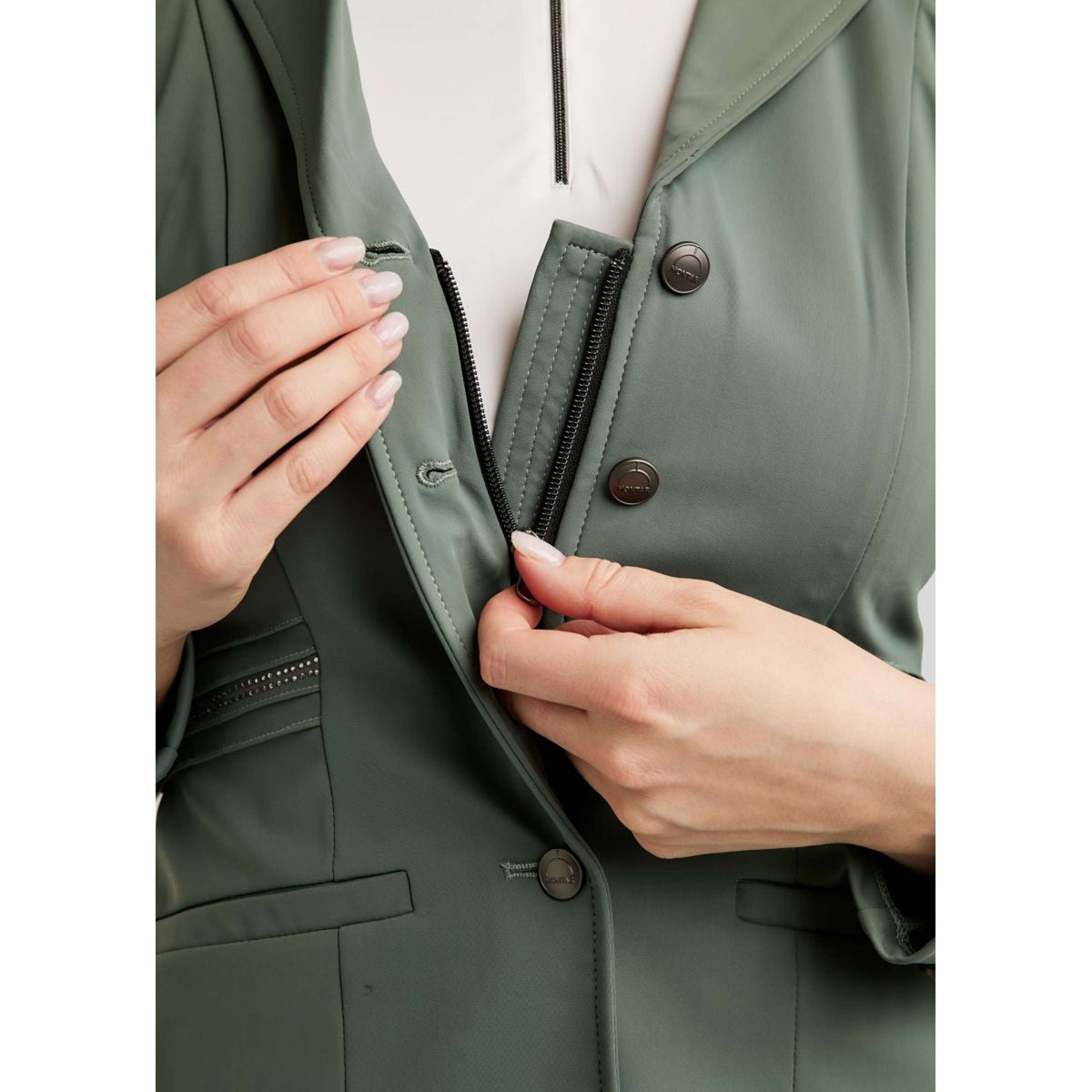 Montar Giacca da Competizione MoPearl Pintucks Gun Metal Crystals Giada