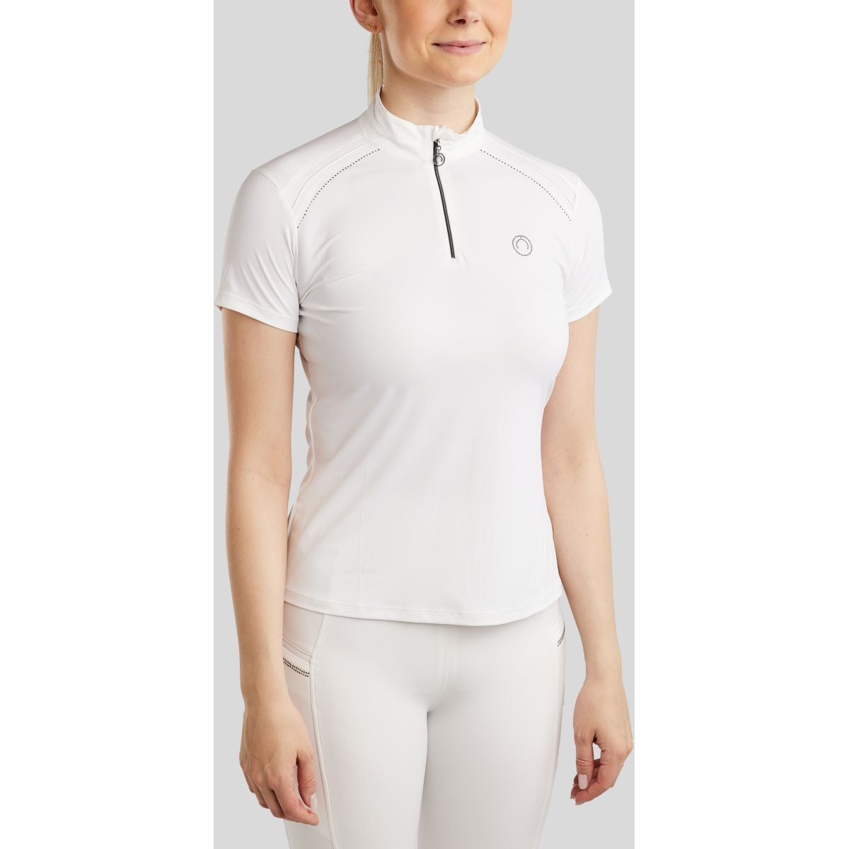 Montar Maglietta da Competizione MoPearl Pintucks Gun Metal Crystals Bianco