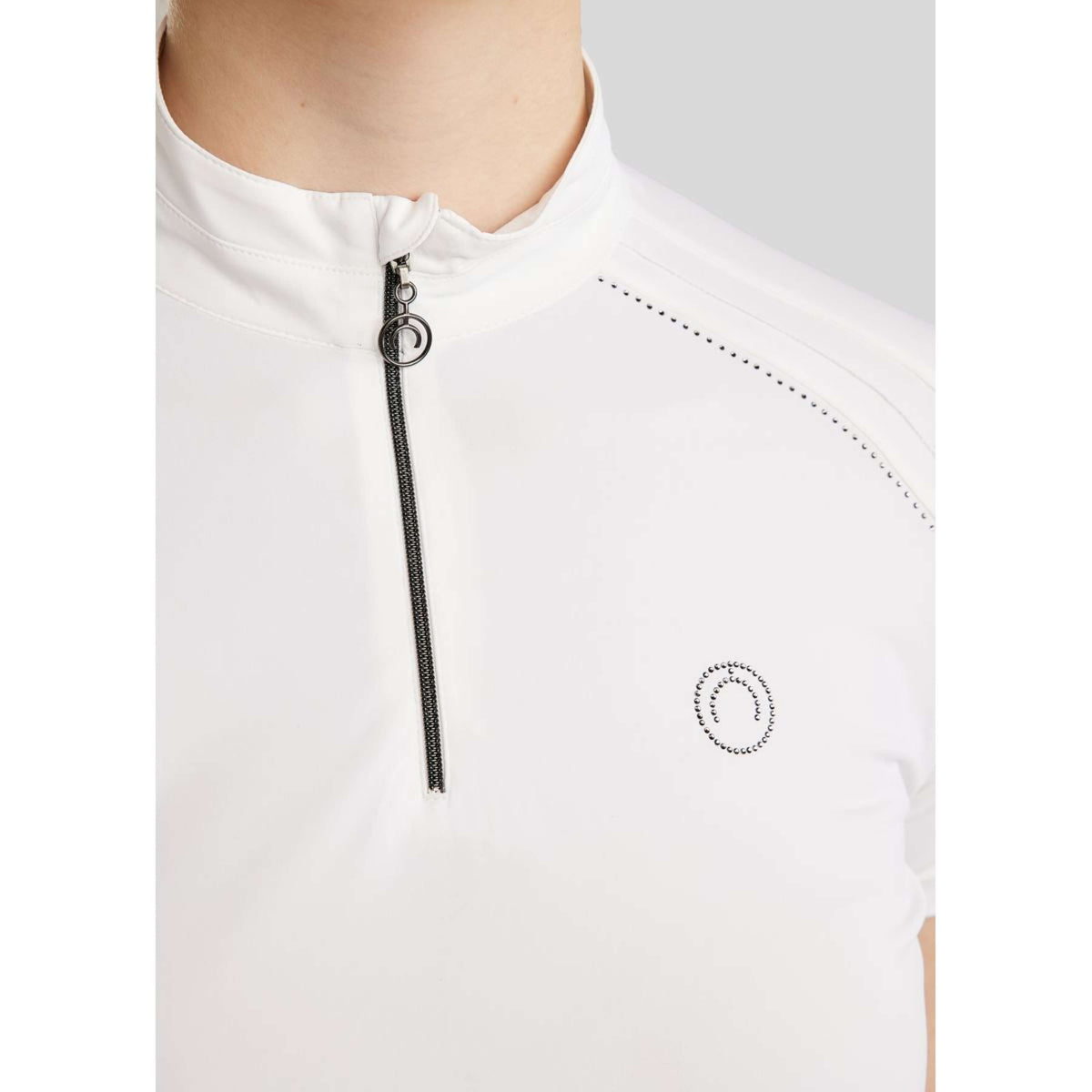 Montar Maglietta da Competizione MoPearl Pintucks Gun Metal Crystals Bianco