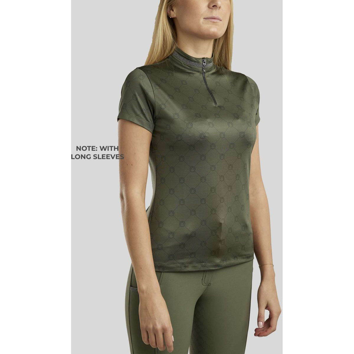 Montar Shirt MoAvina Monogram Caviar Crystal Deco Maniche Lunghe Pine Green