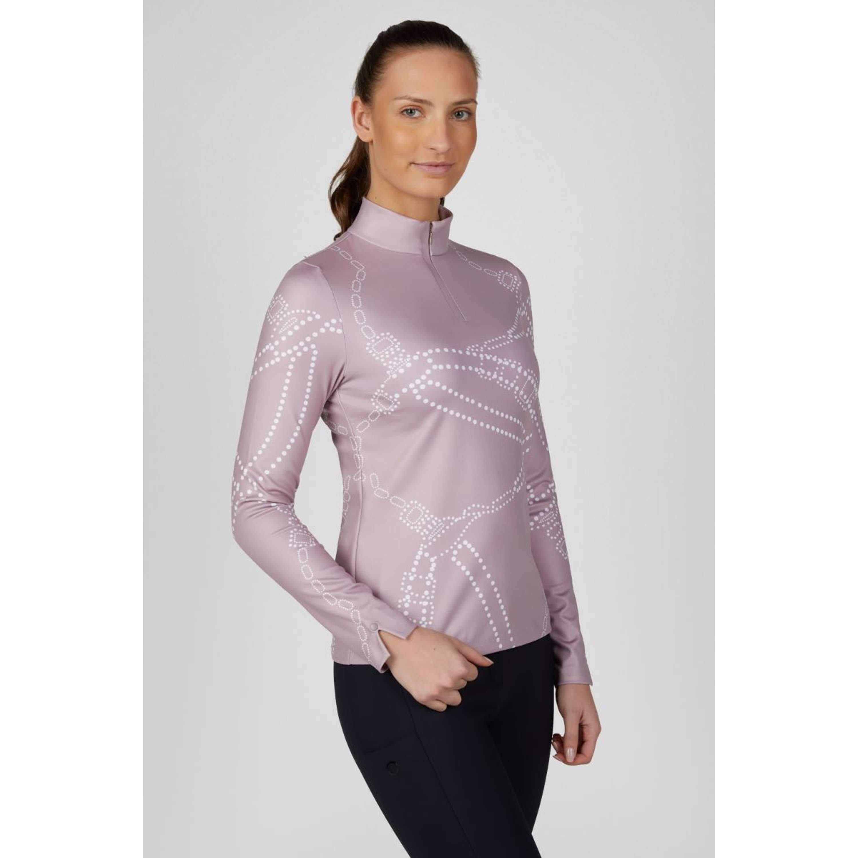 Pikeur Maglia Zip Print Selection AW26 Maniche Lunghe Ash Mauve