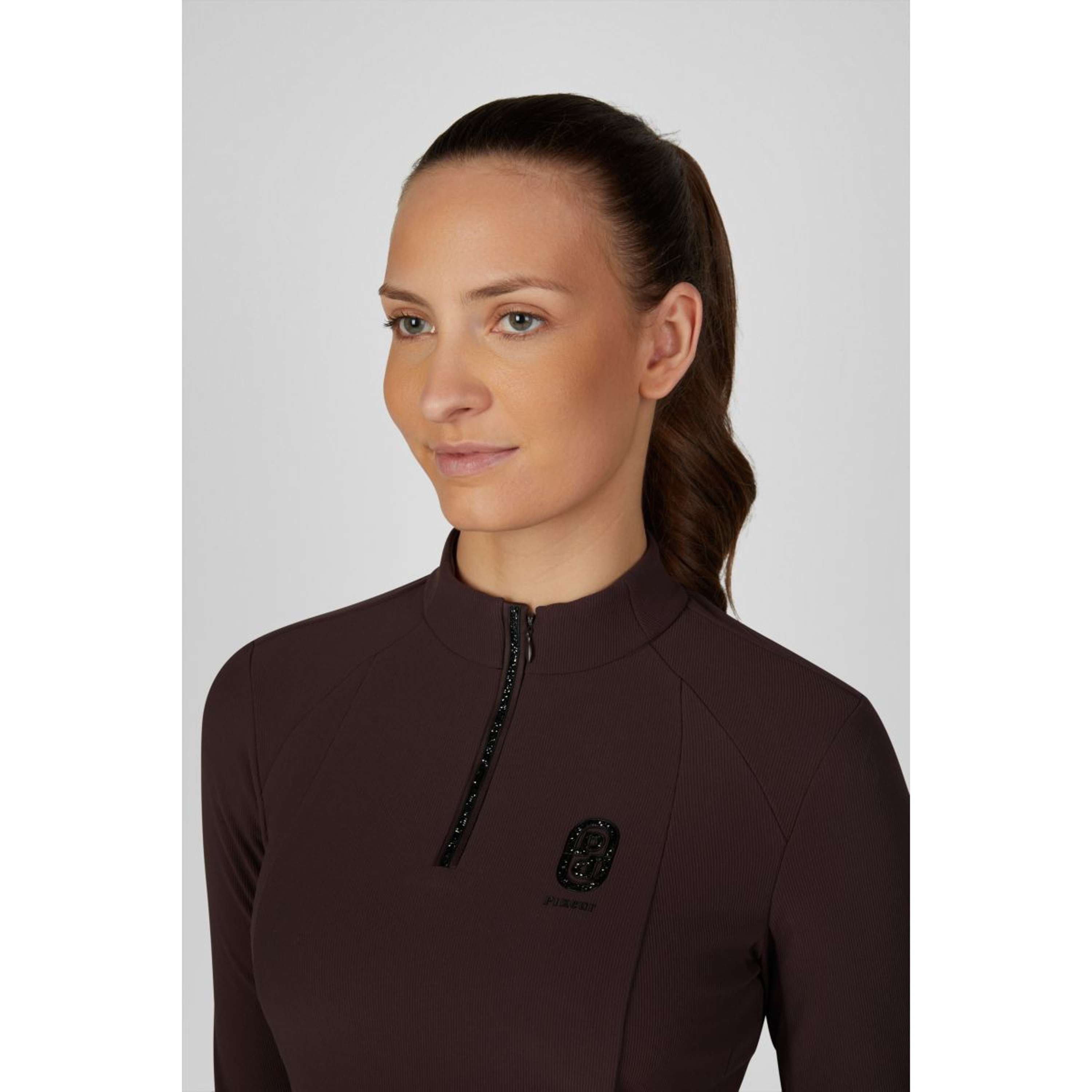Pikeur Maglia Zip Rip Selection AW26 Maniche Lunghe Marrone Cioccolato