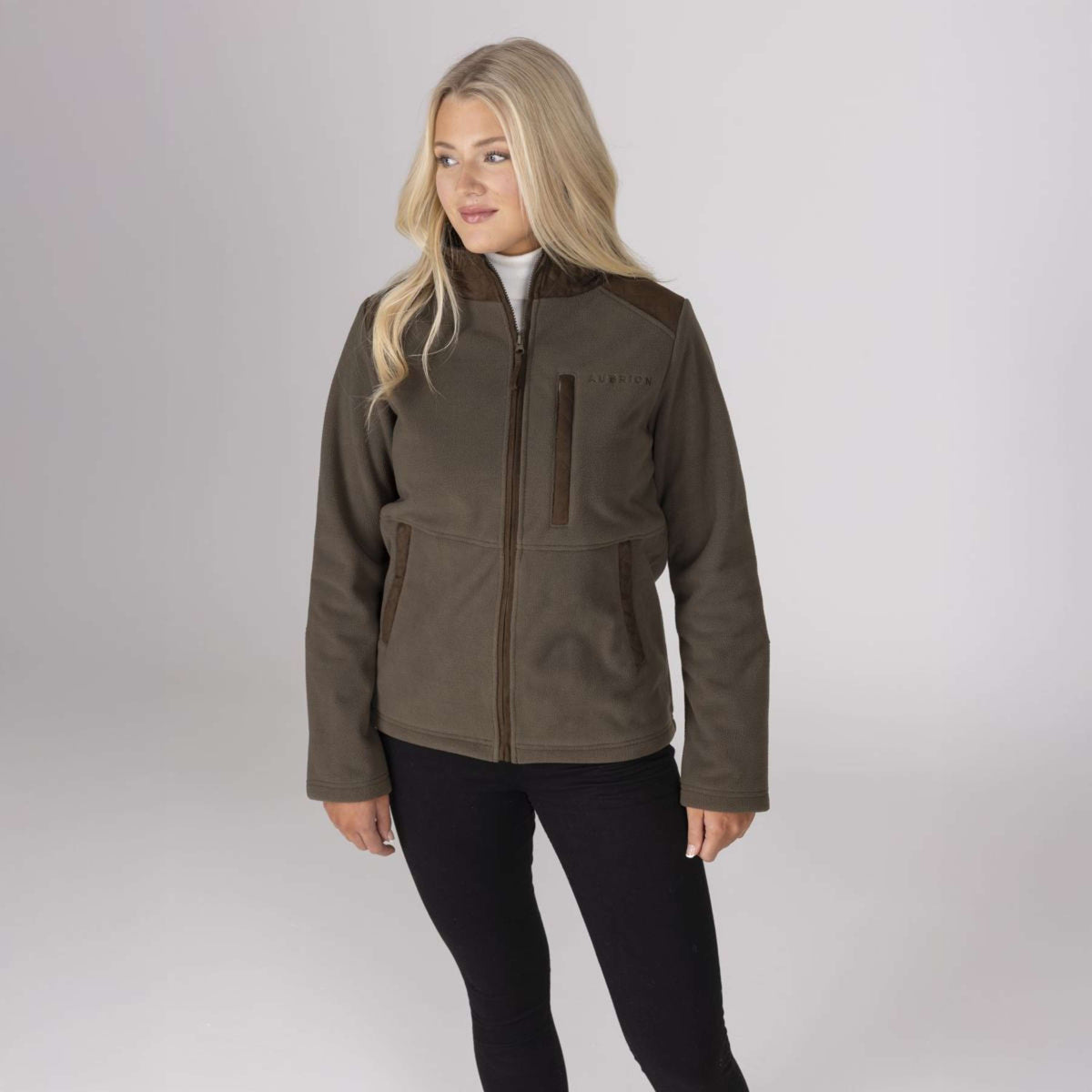 Aubrion by Shires Felpa con cappuccio e zip Heritage Fleece Oliva scura