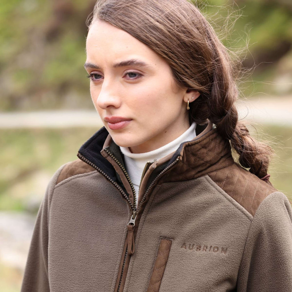 Aubrion by Shires Felpa con cappuccio e zip Heritage Fleece Oliva scura