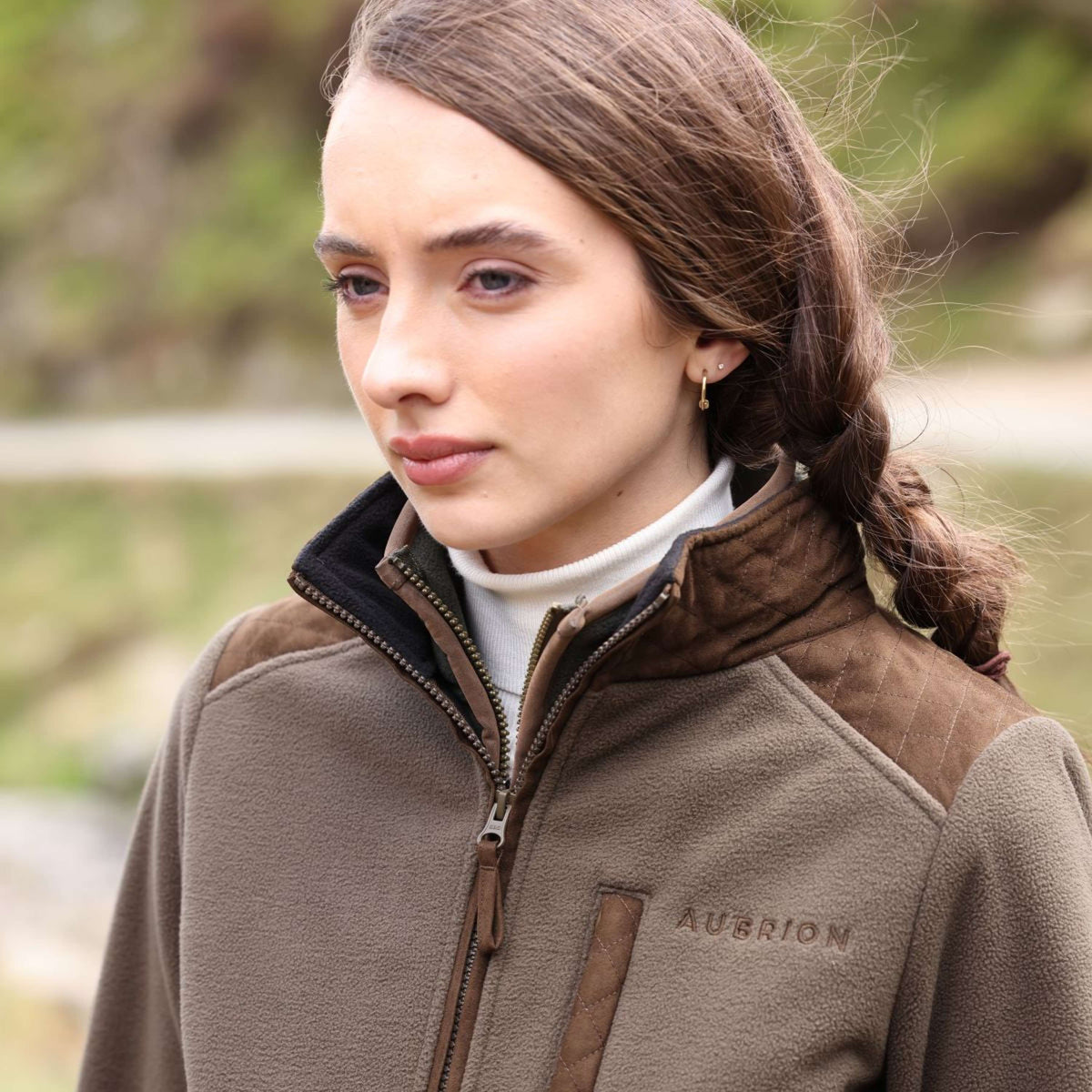 Aubrion by Shires Felpa con cappuccio e zip Heritage Fleece Oliva scura