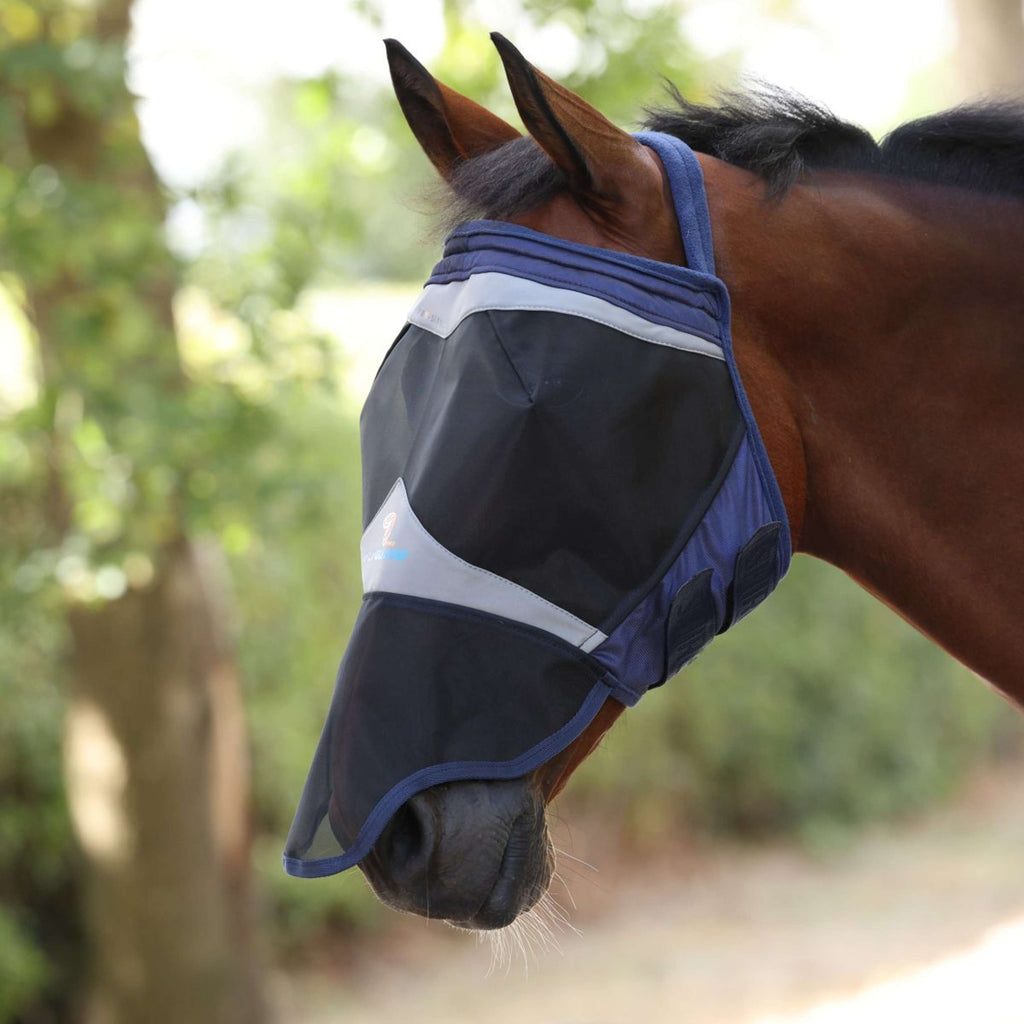 FlyGuard by Shires Maschera per Mosche Pro Fine Mesh Senza orecchie con Naso Navy