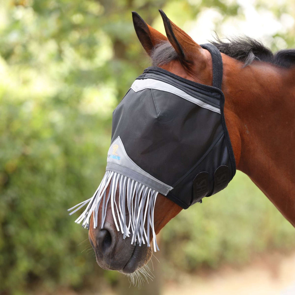 FlyGuard by Shires Maschera per Mosche Pro Fine Mesh Senza orecchie con Frange Jet