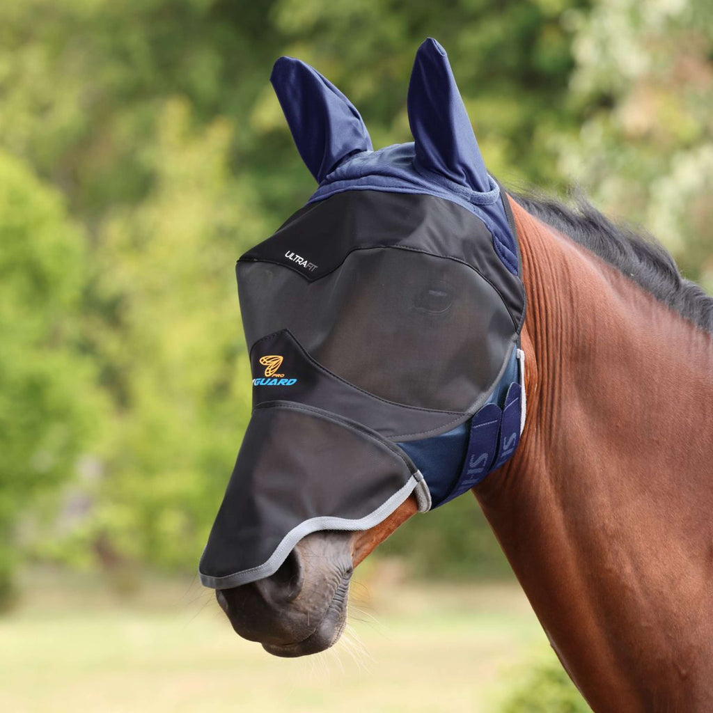 FlyGuard by Shires Maschera per Mosche Pro Deluxe con Orecchie e Naso Navy