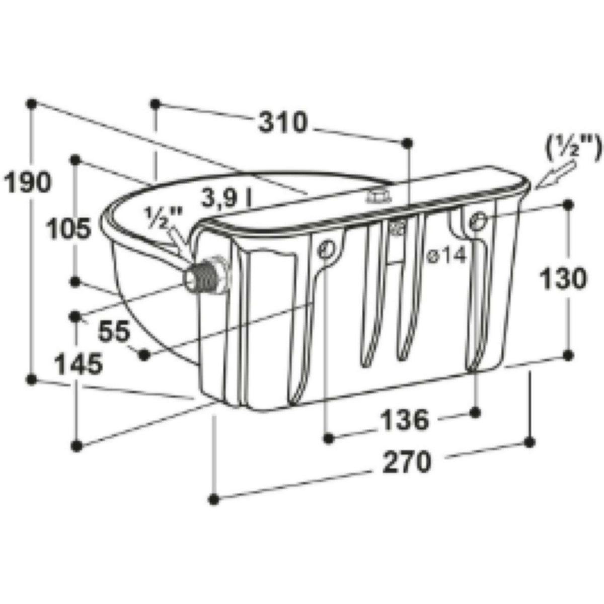 Suevia Abbeveratoio a Galleggiante Model 341 1/2 Nero