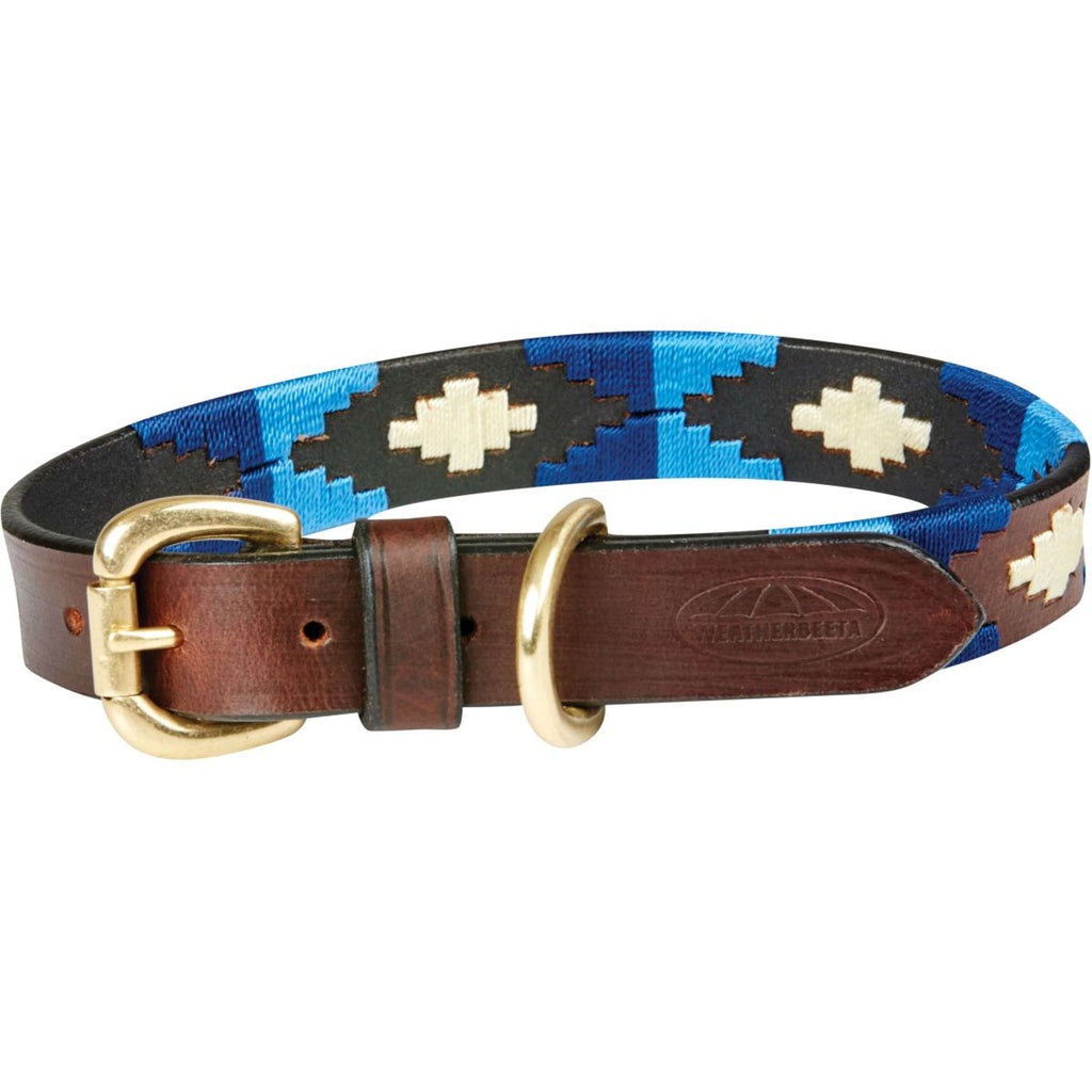 WeatherBeeta Dog Collar Polo Leather Cowdray Marrone/Blu/Blu