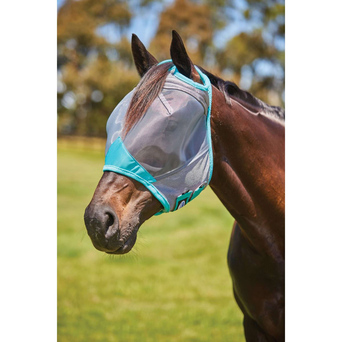 Weatherbeeta Maschera per Mosche Comfitec Deluxe Fine Mesh Grigio/Turchese