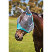 Weatherbeeta Maschera per Mosche Comfitec Deluxe Fine Mesh con Orecchie Grigio/Turchese